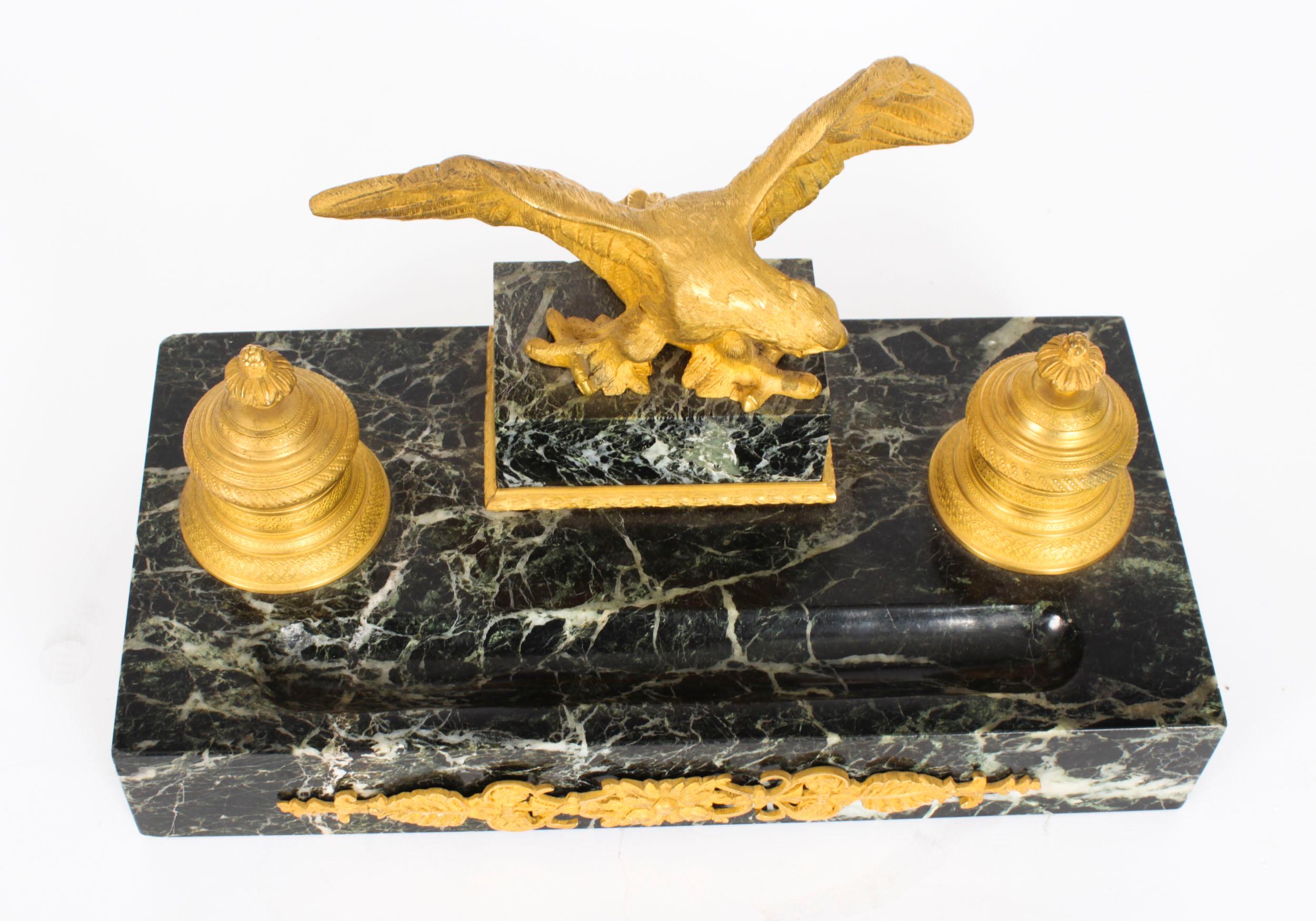 Antique French Ormolu & Marble Double Encrier Inkstand Standish 19th Century For Sale 1