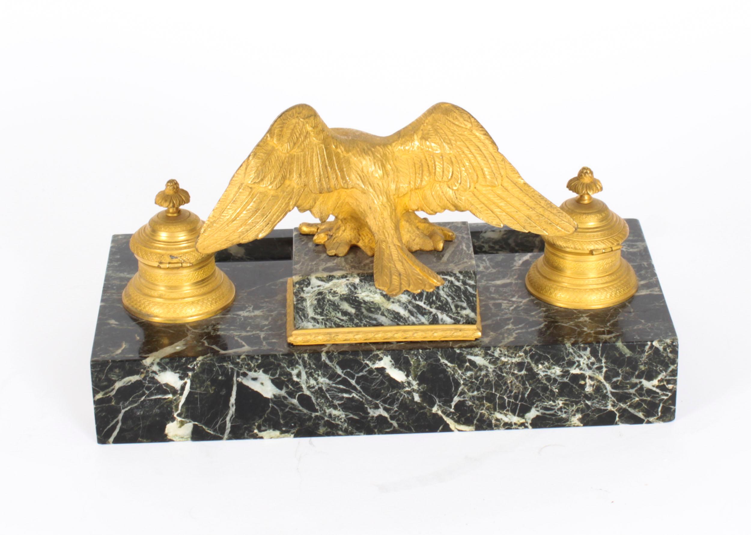 Antique French Ormolu & Marble Double Encrier Inkstand Standish 19th Century For Sale 3