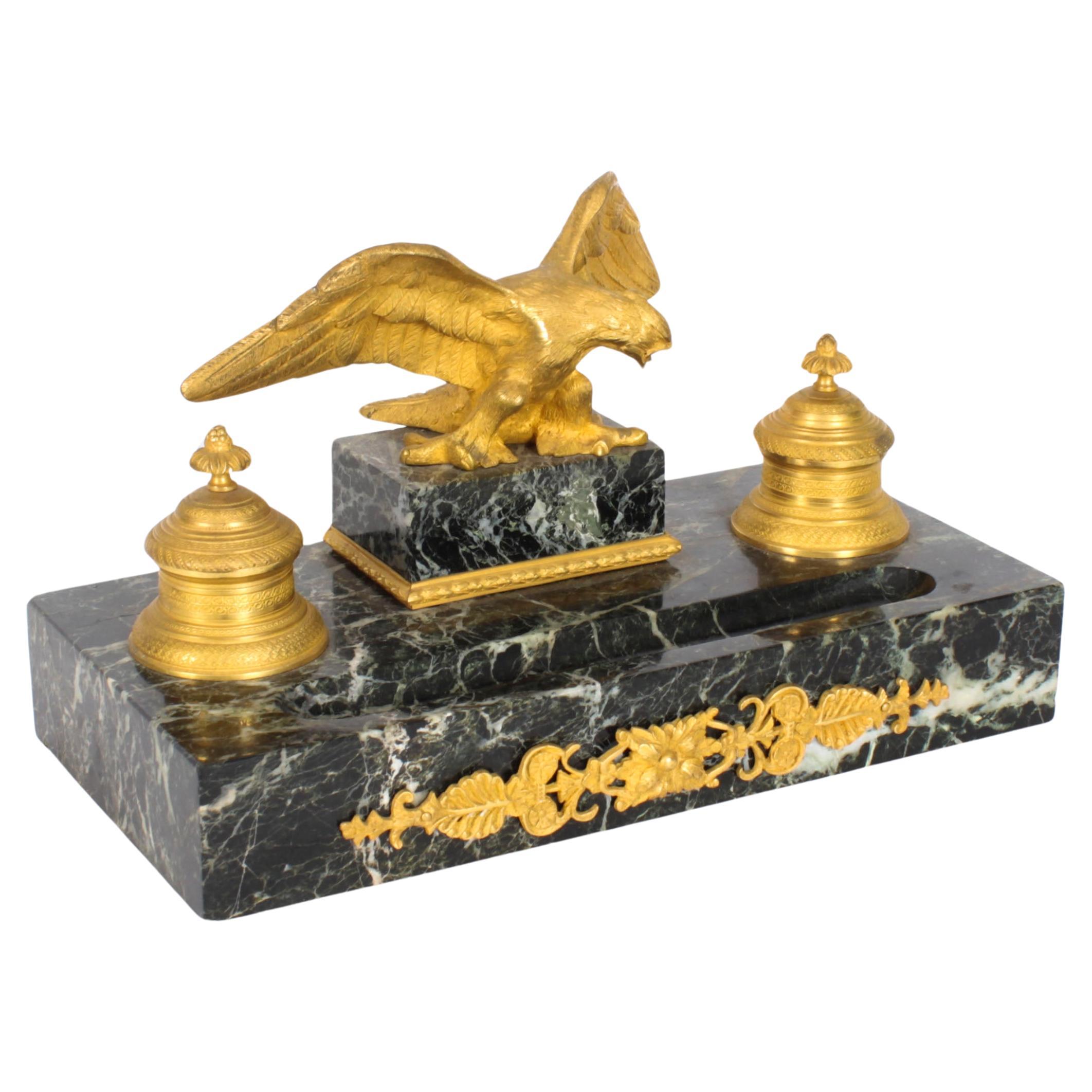 Antique French Ormolu & Marble Double Encrier Inkstand Standish 19th Century For Sale
