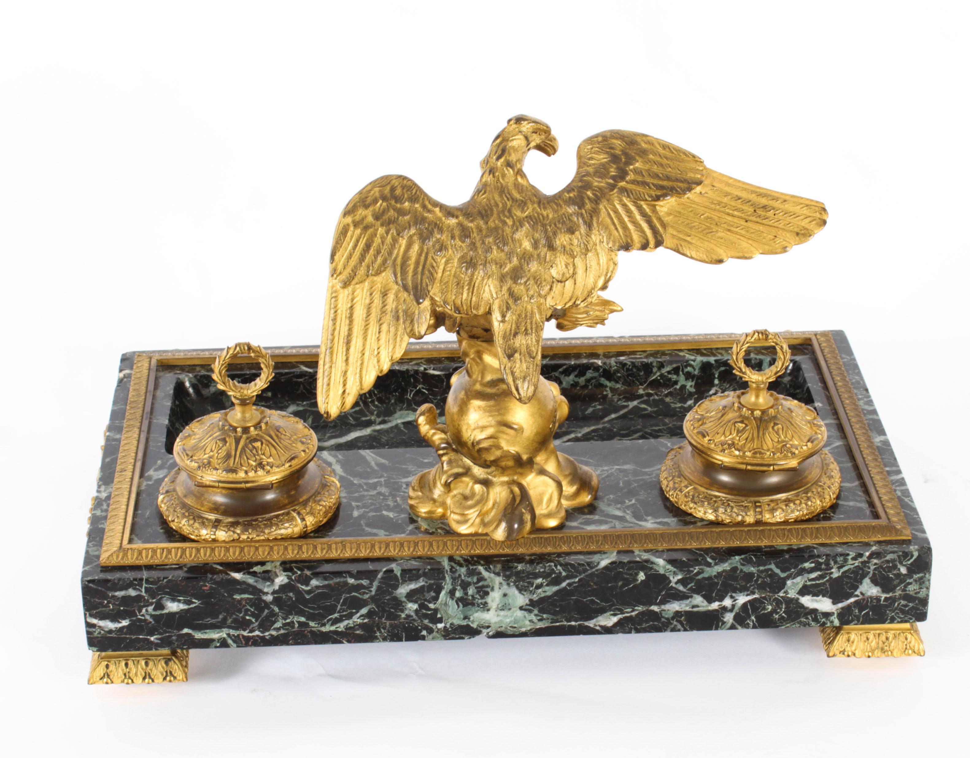 Antique French Ormolu & Marble Double Encrier Standish Inkstand 19th Century 8