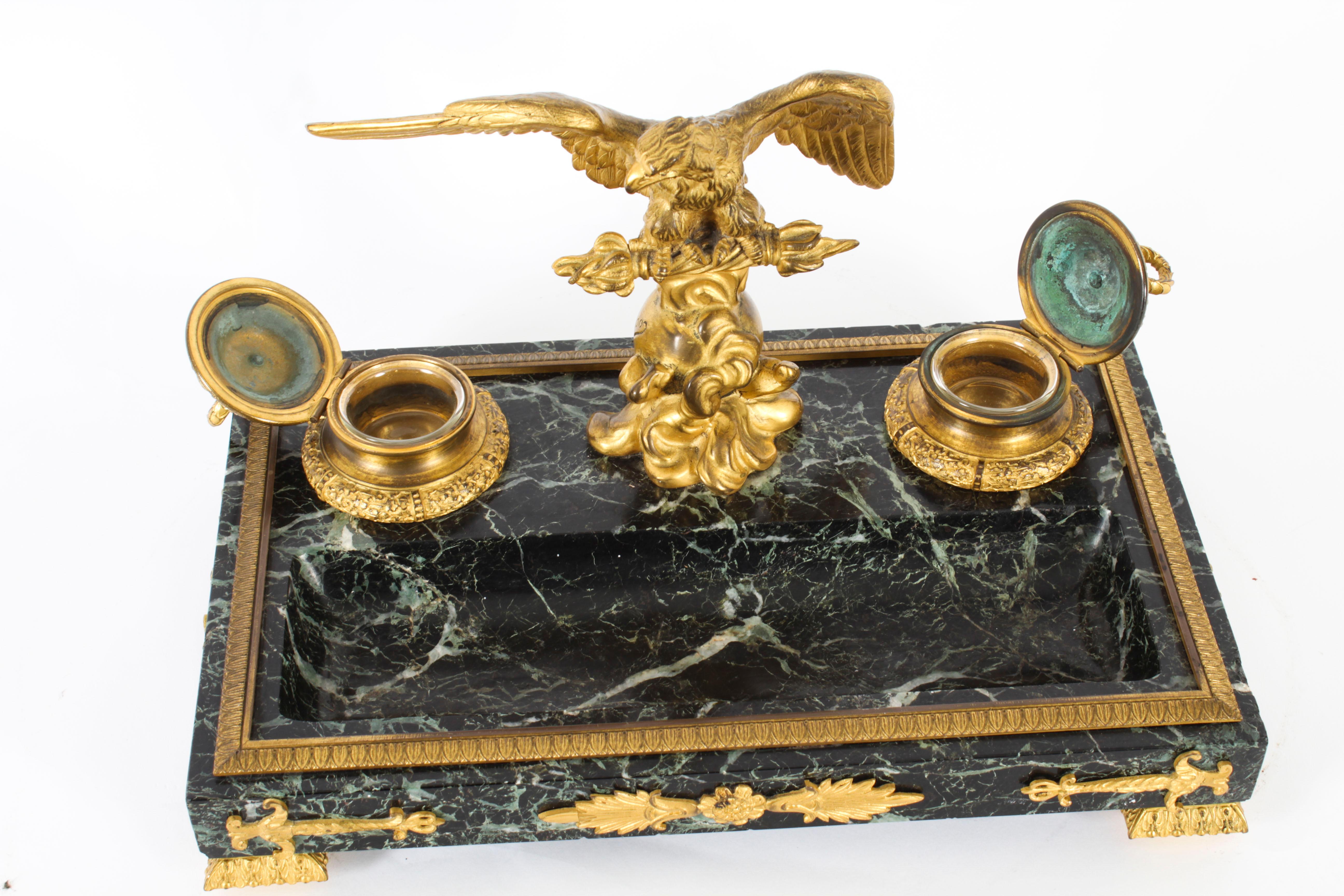 Antique French Ormolu & Marble Double Encrier Standish Inkstand 19th Century 9