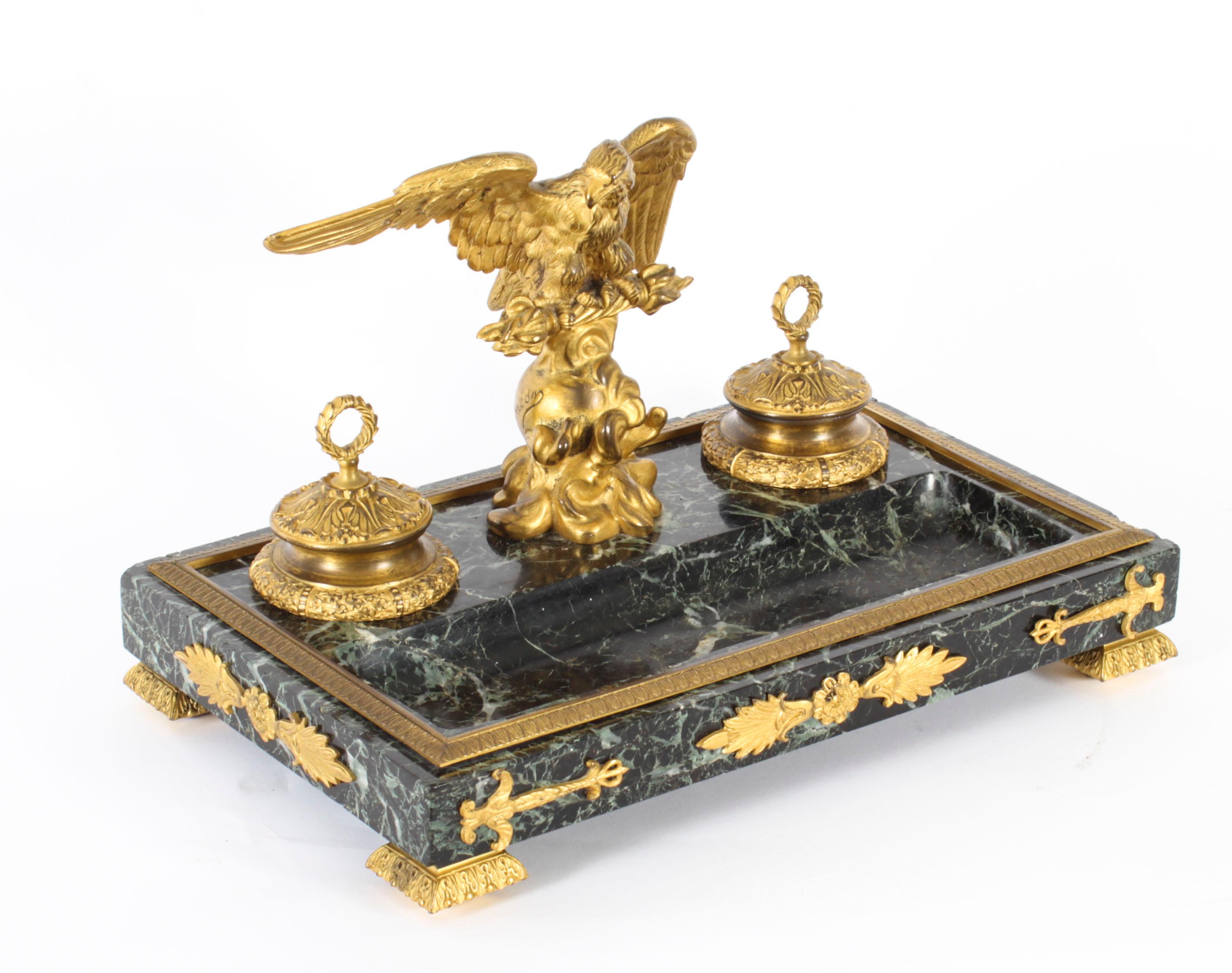 Antique French Ormolu & Marble Double Encrier Standish Inkstand 19th Century 15