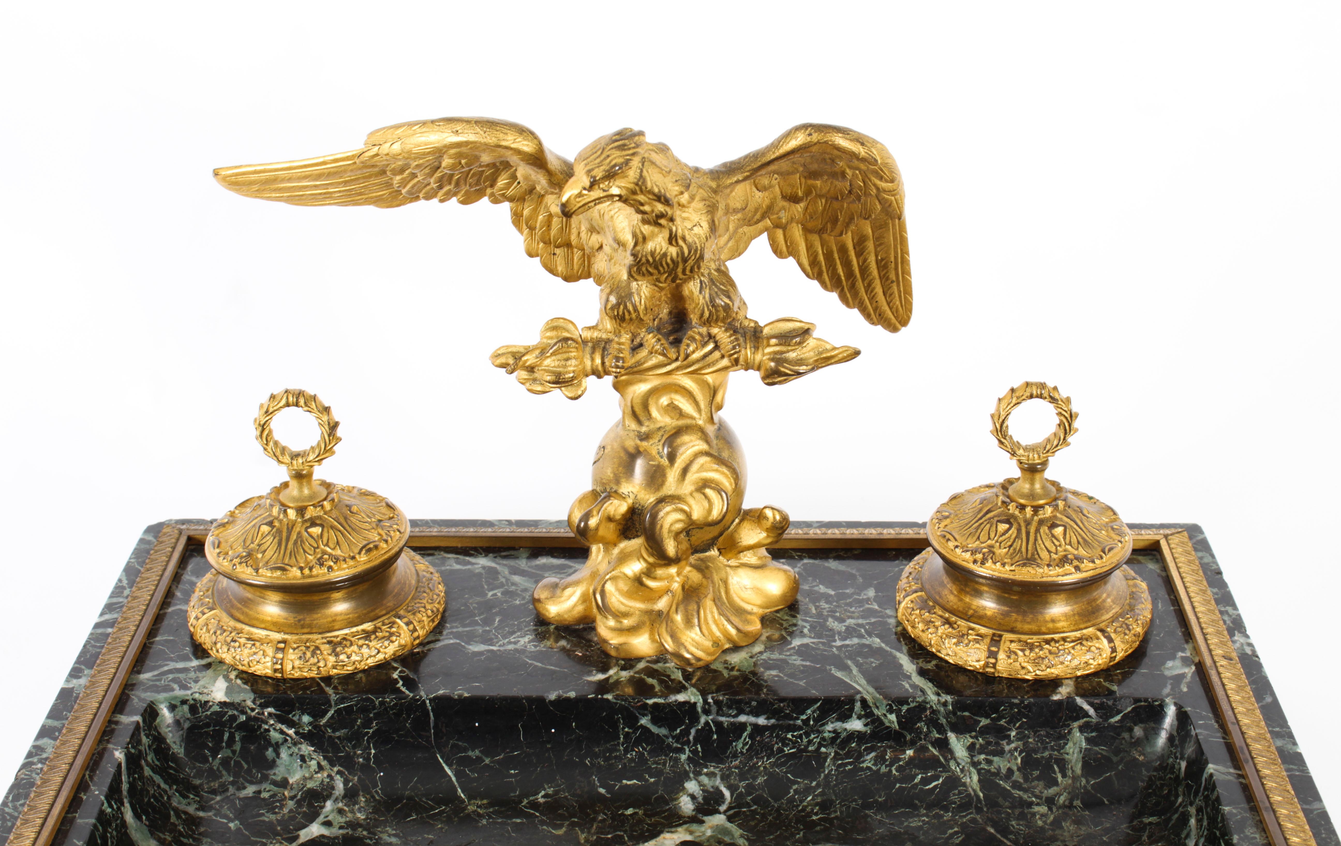 Antique French Ormolu & Marble Double Encrier Standish Inkstand 19th Century In Good Condition In London, GB