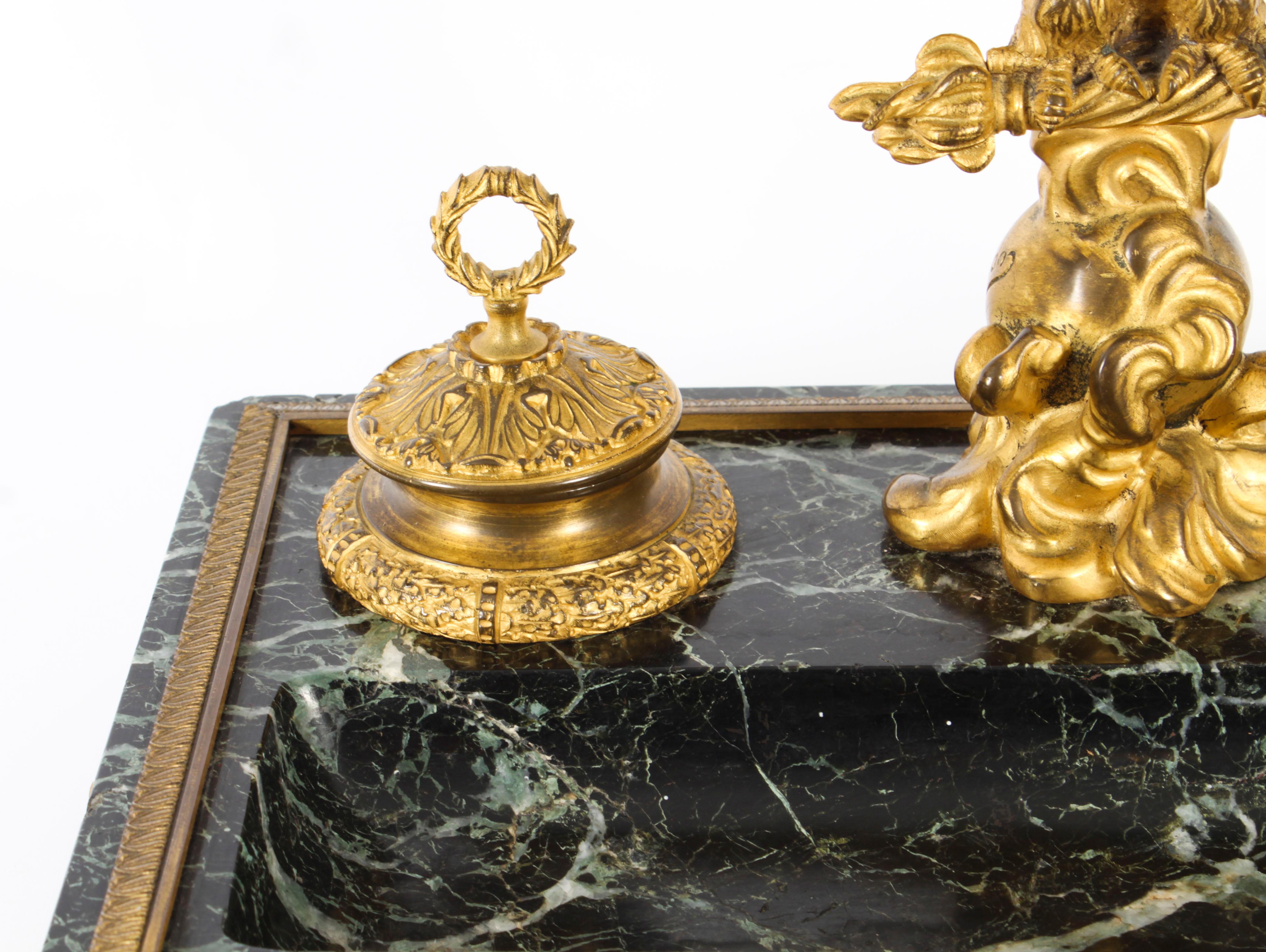 Late 19th Century Antique French Ormolu & Marble Double Encrier Standish Inkstand 19th Century