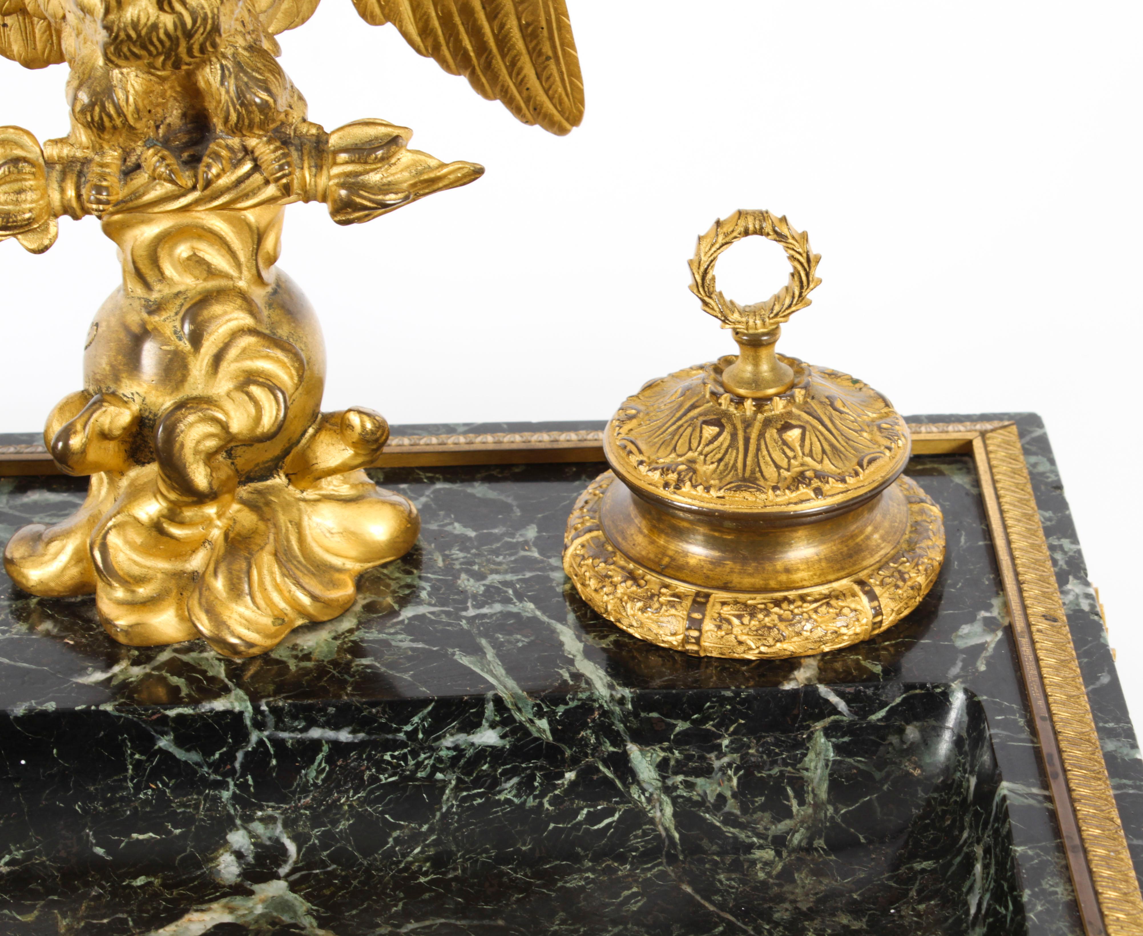 Antique French Ormolu & Marble Double Encrier Standish Inkstand 19th Century 1