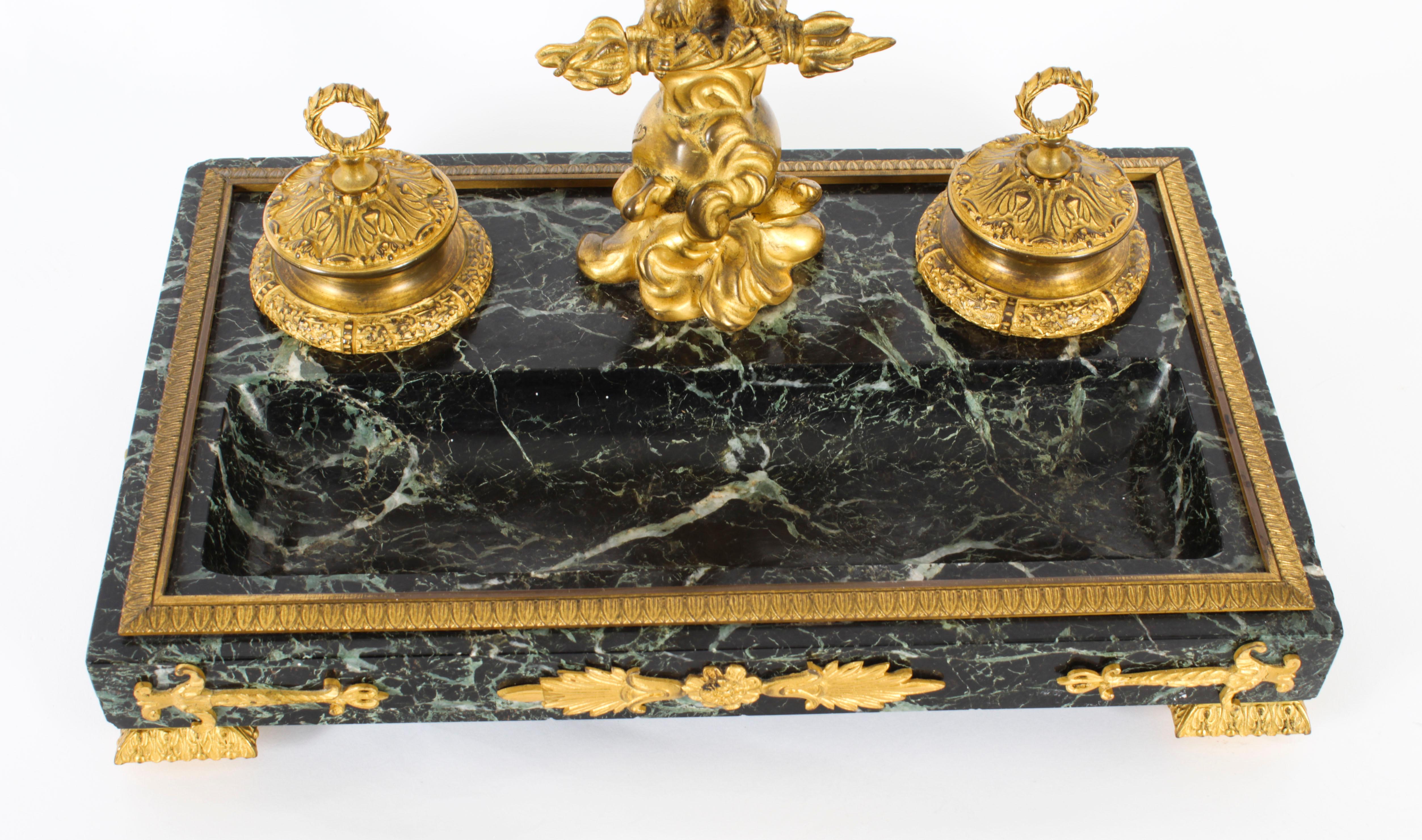 Antique French Ormolu & Marble Double Encrier Standish Inkstand 19th Century 2