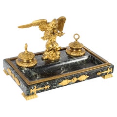 Antique French Ormolu & Marble Double Encrier Standish Inkstand 19th Century