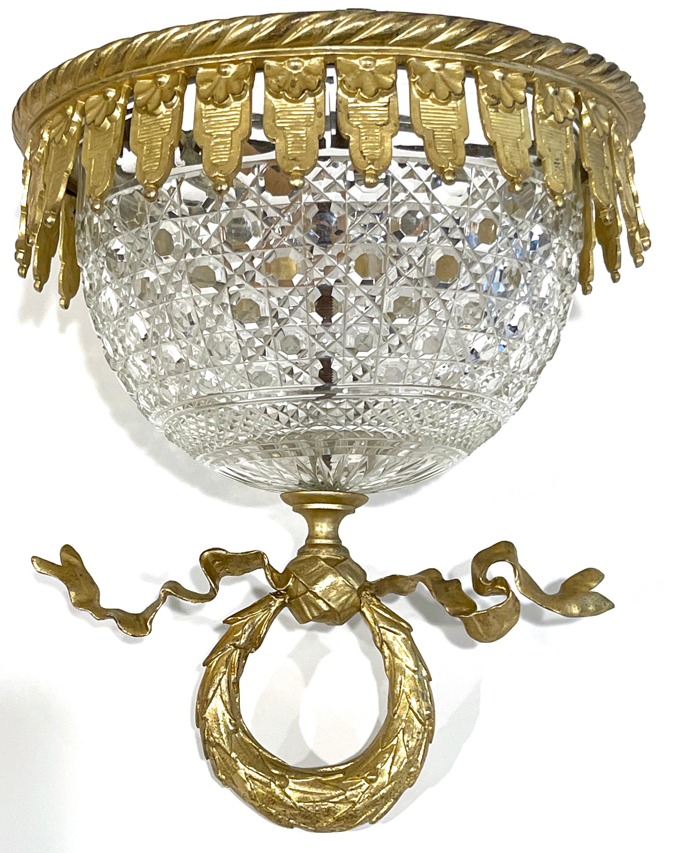 Neoclassical Antique French Ormolu Mounted Baccarat 'Atrib.' Crystal Flush Mount Chandelier  For Sale