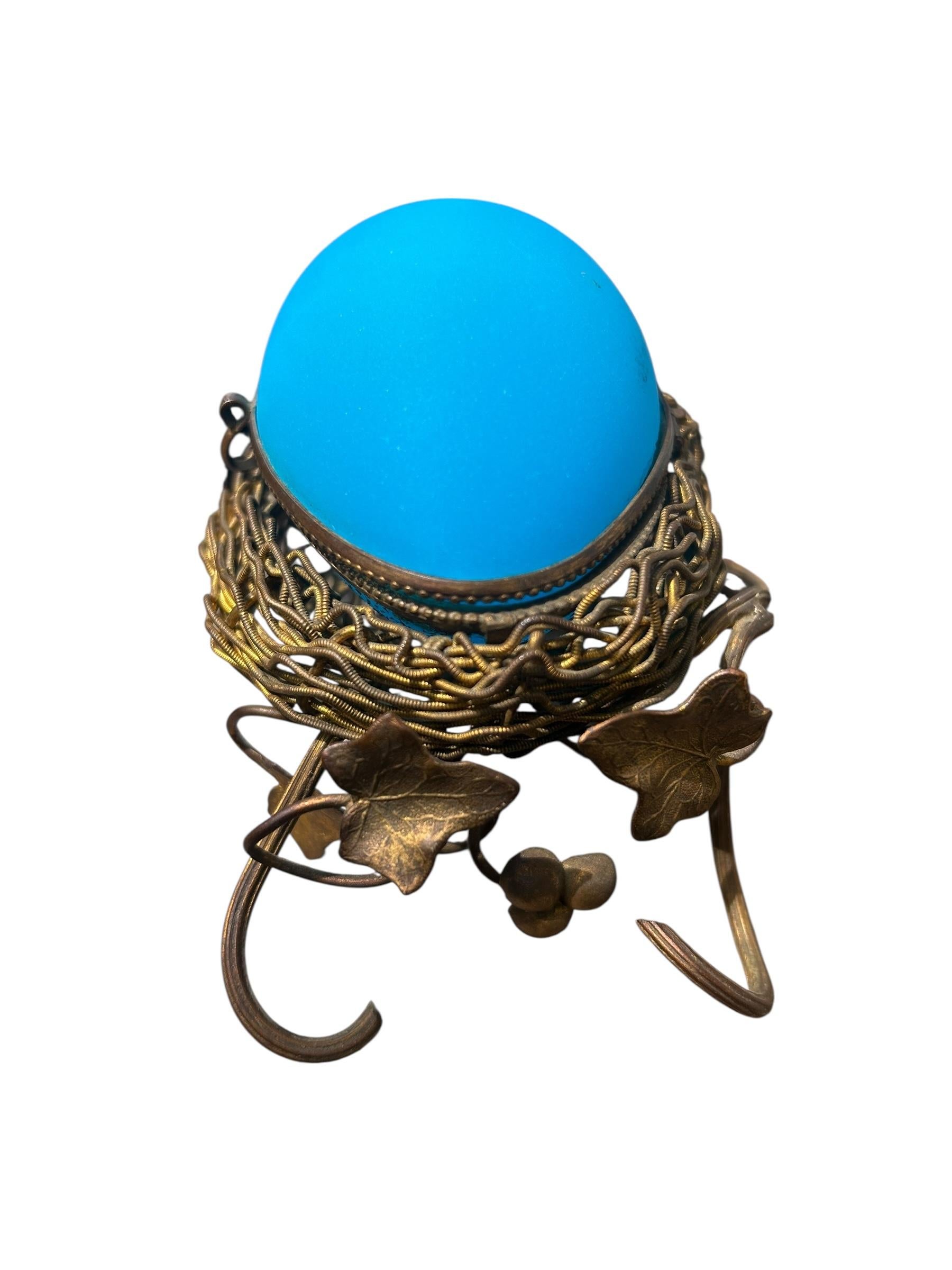Antique French Ormolu Mounted Blue Opaline Egg Form Covered Box For Sale 5