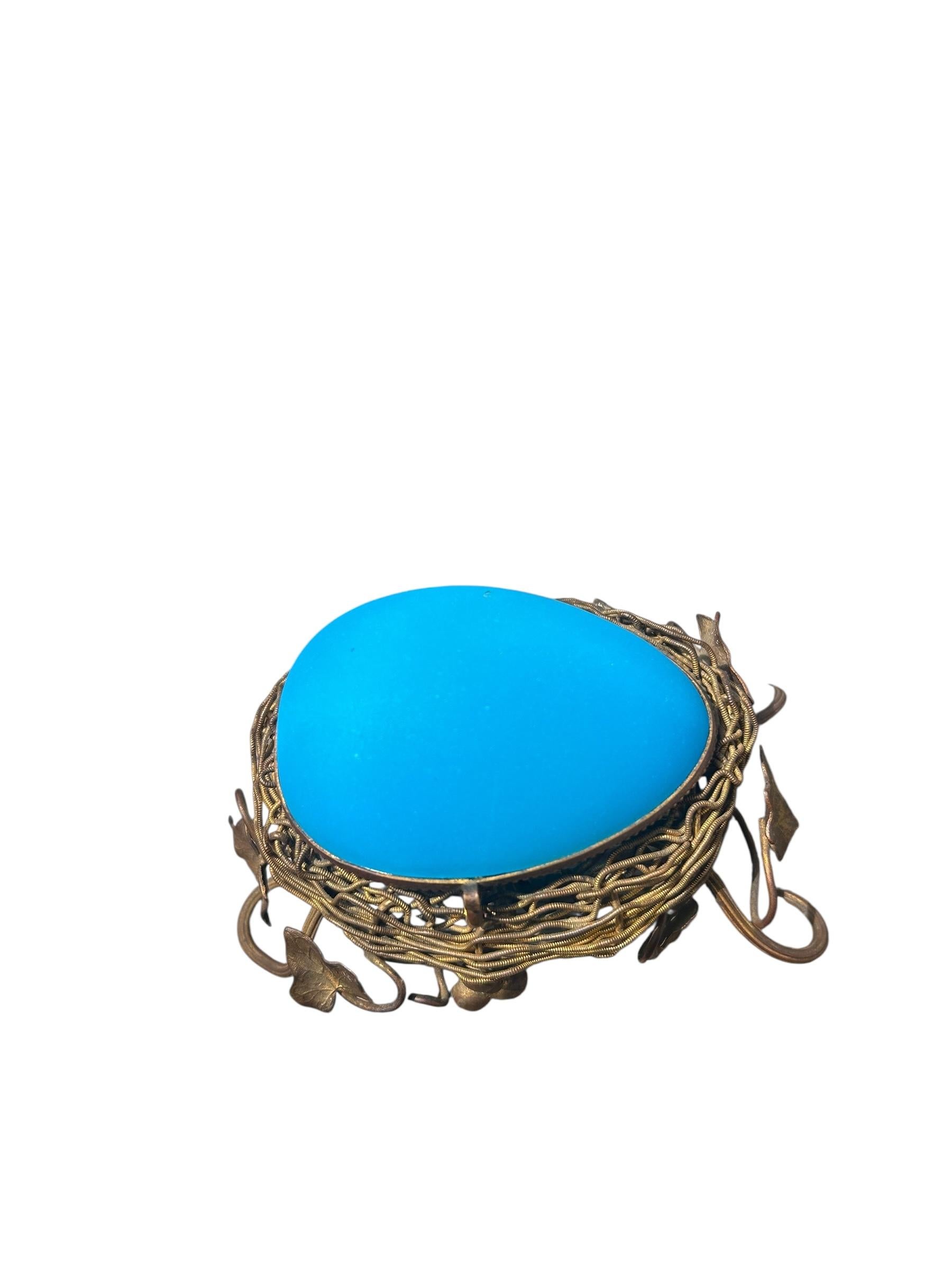 Antique French Ormolu Mounted Blue Opaline Egg Form Covered Box For Sale 6