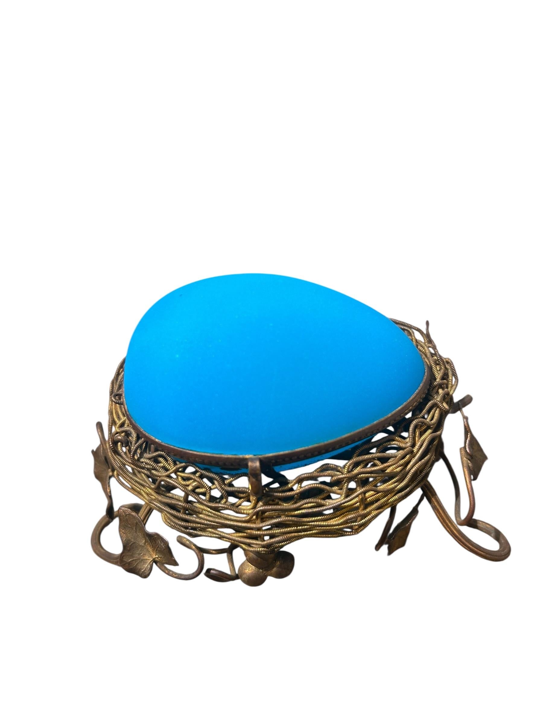 Antique French Ormolu Mounted Blue Opaline Egg Form Covered Box For Sale 7