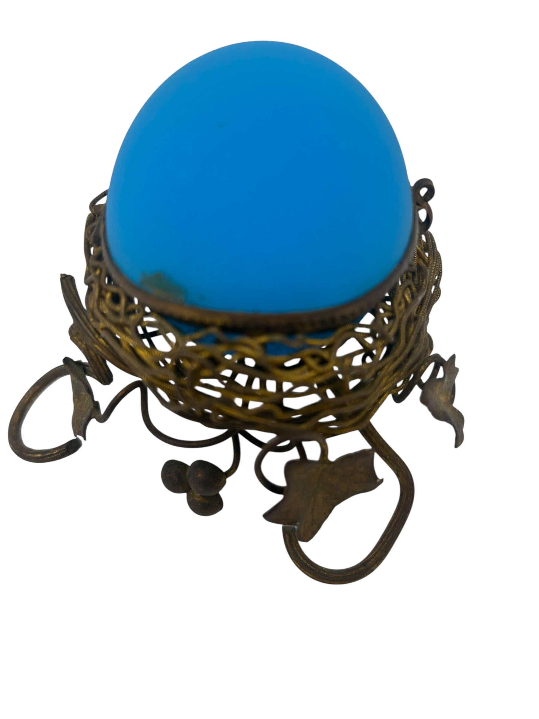 Antique French Ormolu Mounted Blue Opaline Egg Form Covered Box For Sale 1