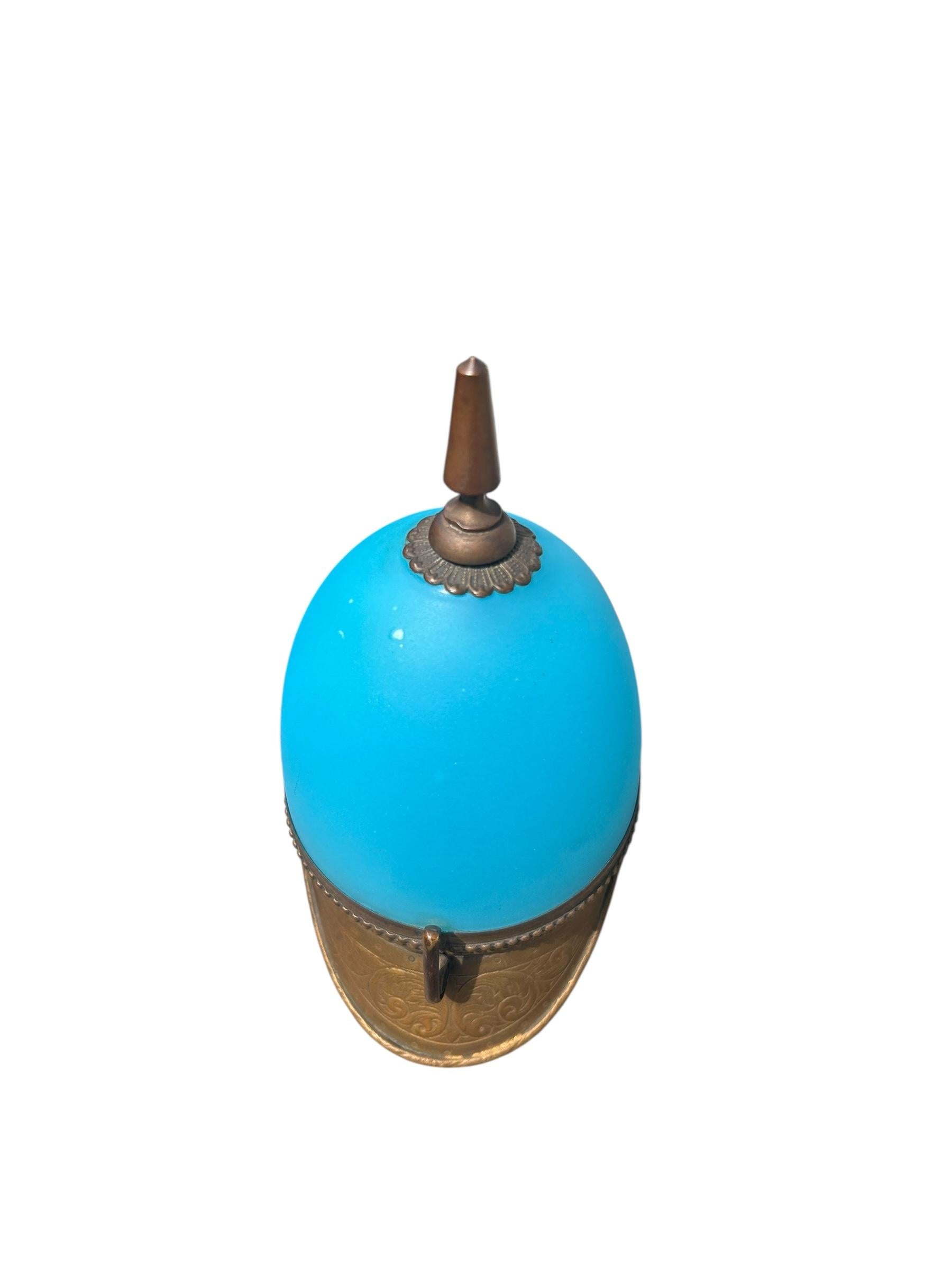Antique French Ormolu Mounted Blue Opaline Helmet Form Covered Box For Sale 6