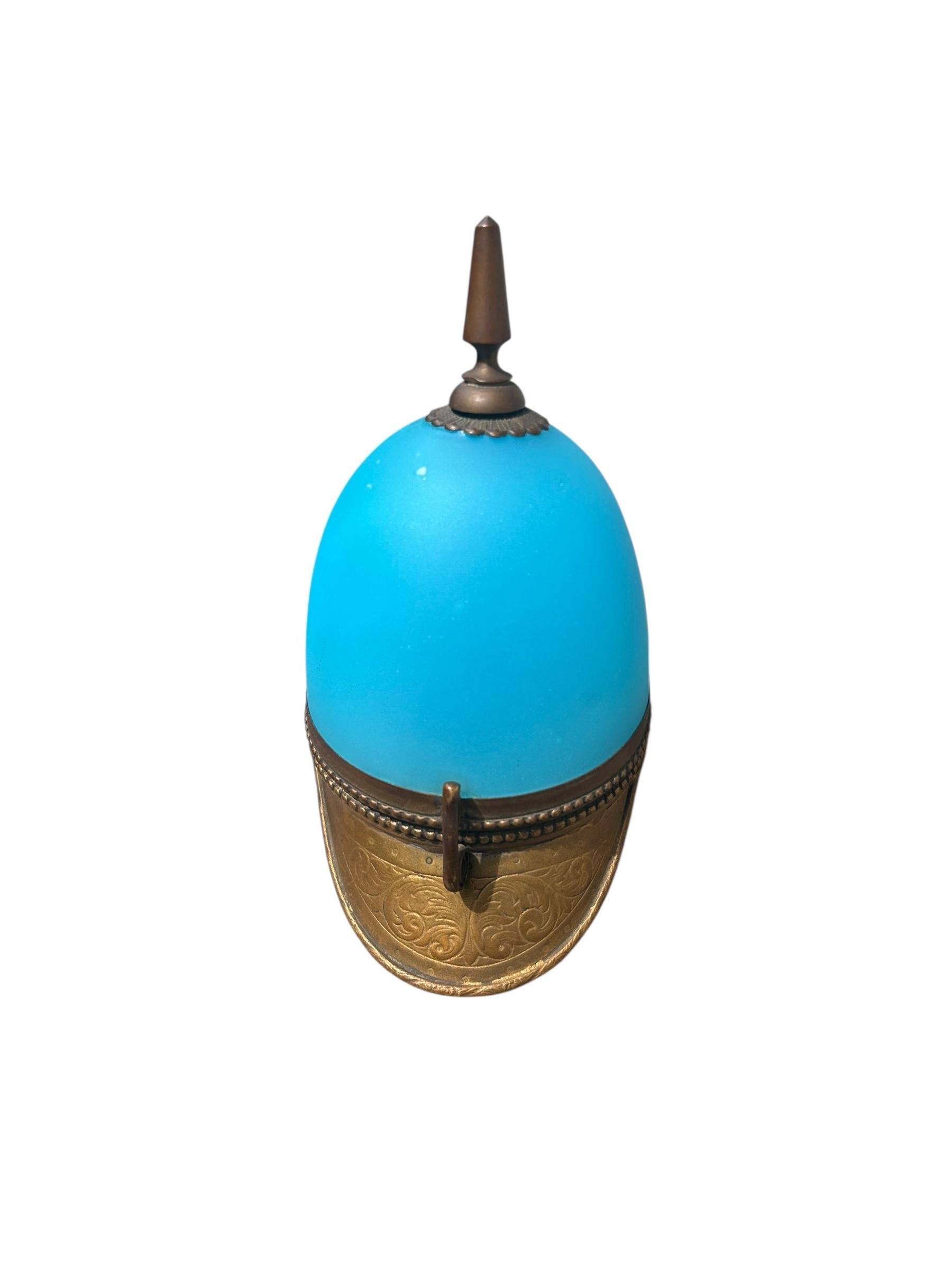 Antique French Ormolu Mounted Blue Opaline Helmet Form Covered Box For Sale 7