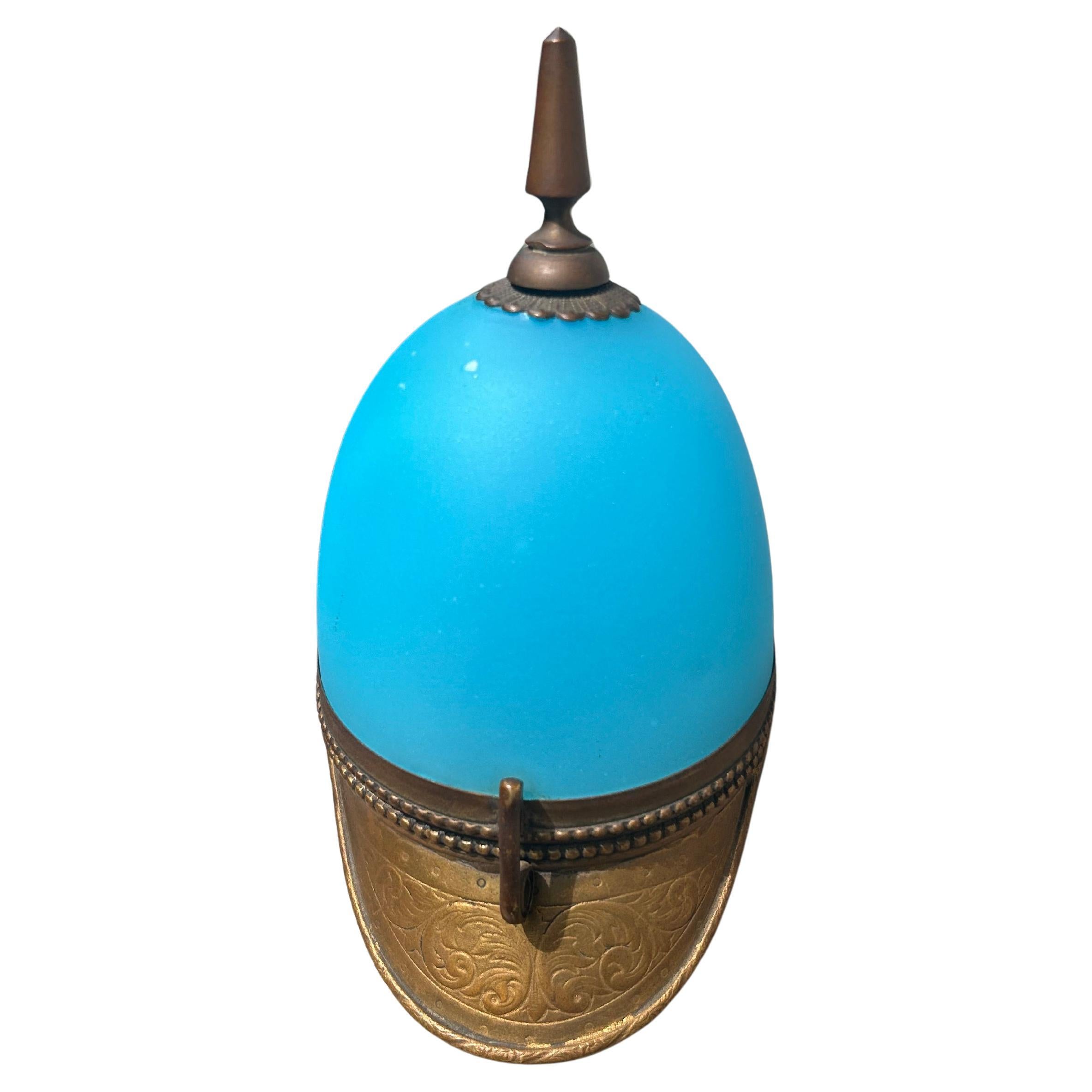 Antique French Ormolu Mounted Blue Opaline Helmet Form Covered Box