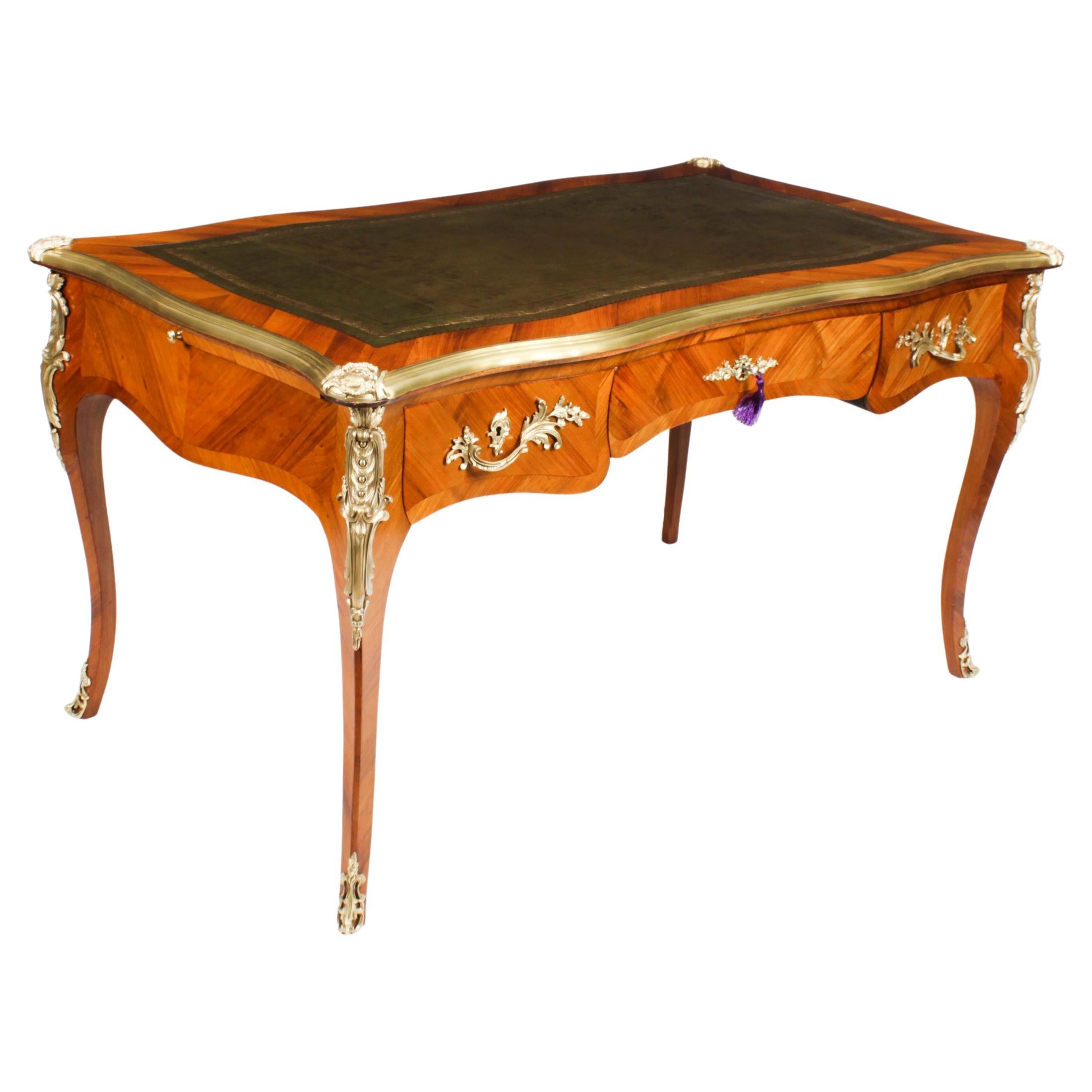 Antique French Ormolu Mounted Bureau Plat Desk 19th C