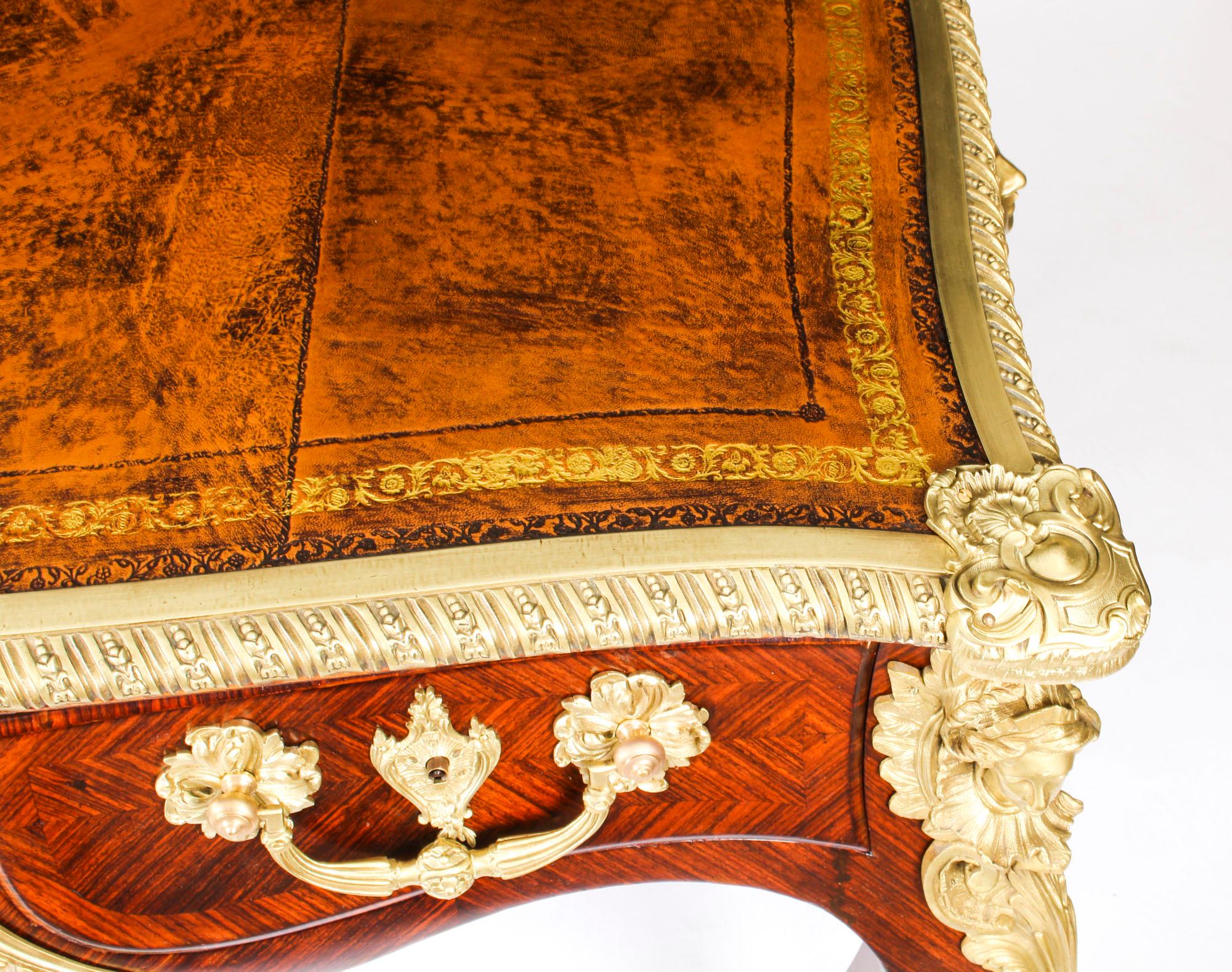 Leather Antique French Ormolu Mounted Bureau Plat Desk, 19th Century