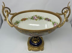 Antique French Ormolu Mounted Cobalt Blue Sevres Porcelain Centerpiece Ca. 1890