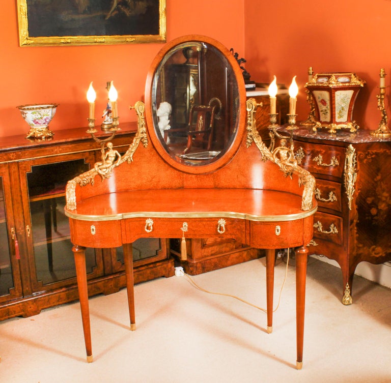 Antique French Ormolu Mounted Dressing Table and Mirror 19th Century