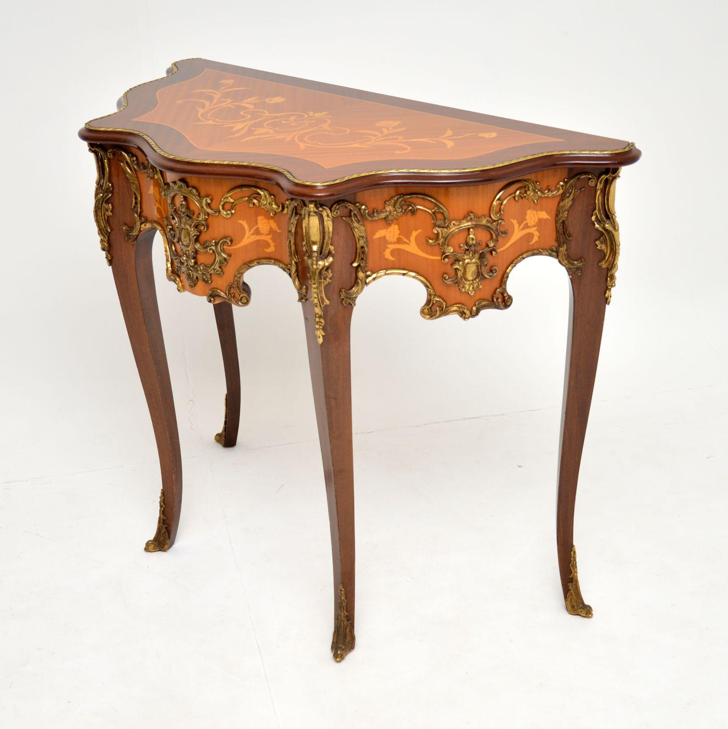 Louis XV Antique French Ormolu Mounted Inlaid Console Table