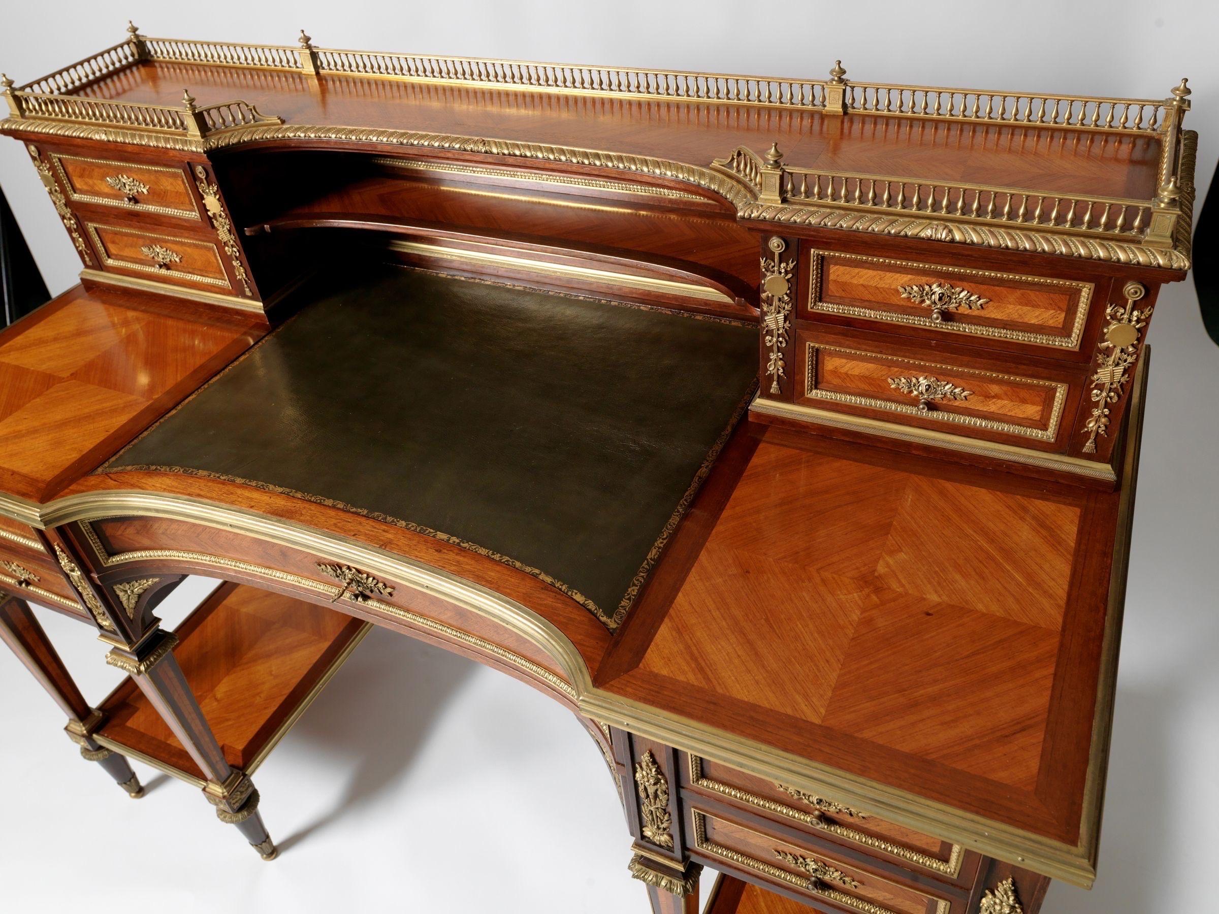 Antique French Ormolu Mounted Kingwood Desk by J Werner For Sale 8