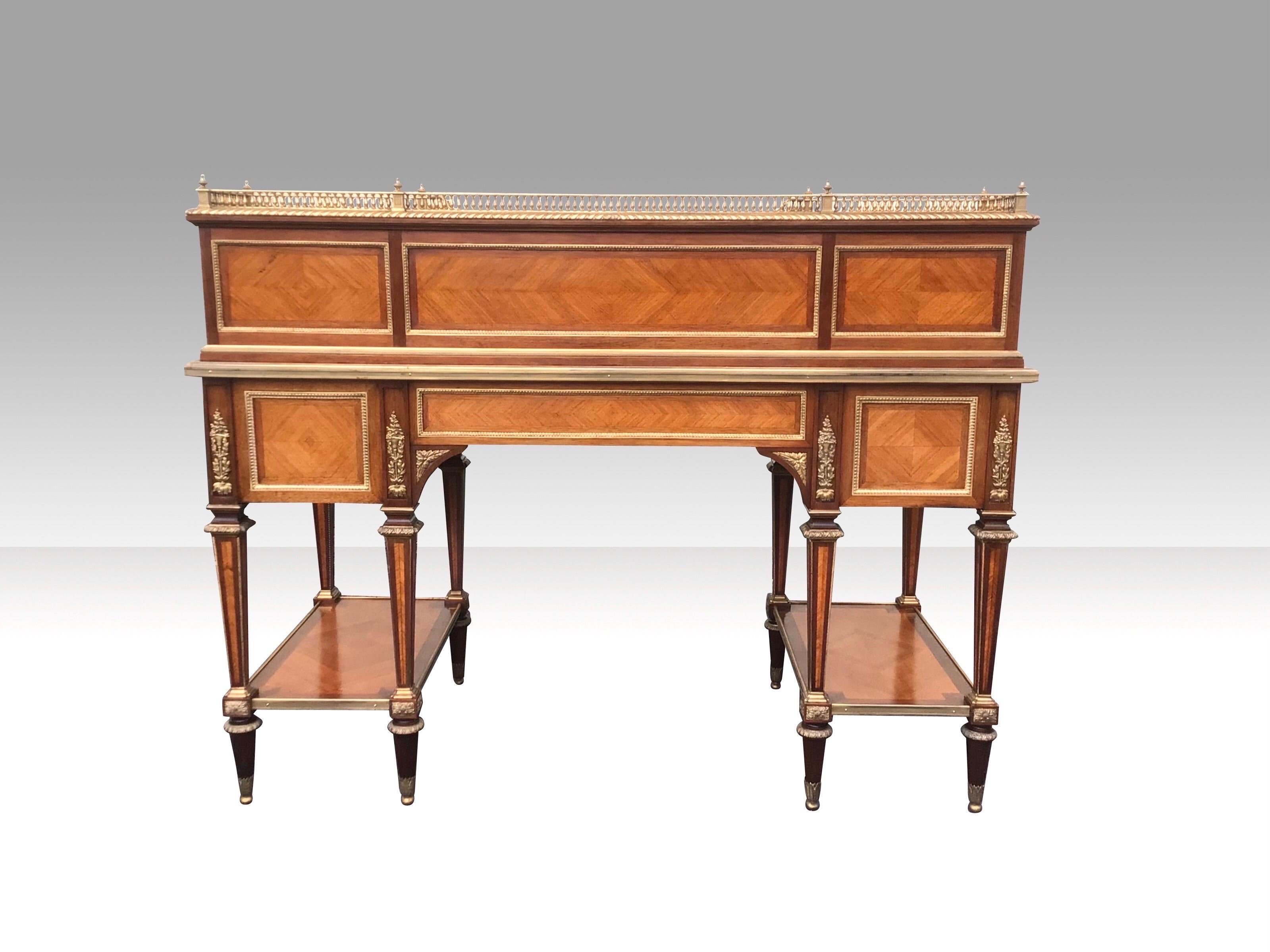 Exhibition quality antique French ormolu mounted Kingwood desk stamped by the important Paris furniture maker J Werner 
circa 1860 .
This desk has been expertly crafted with Kingwood and superb Rosewood cross banding and Kingwood inlaid