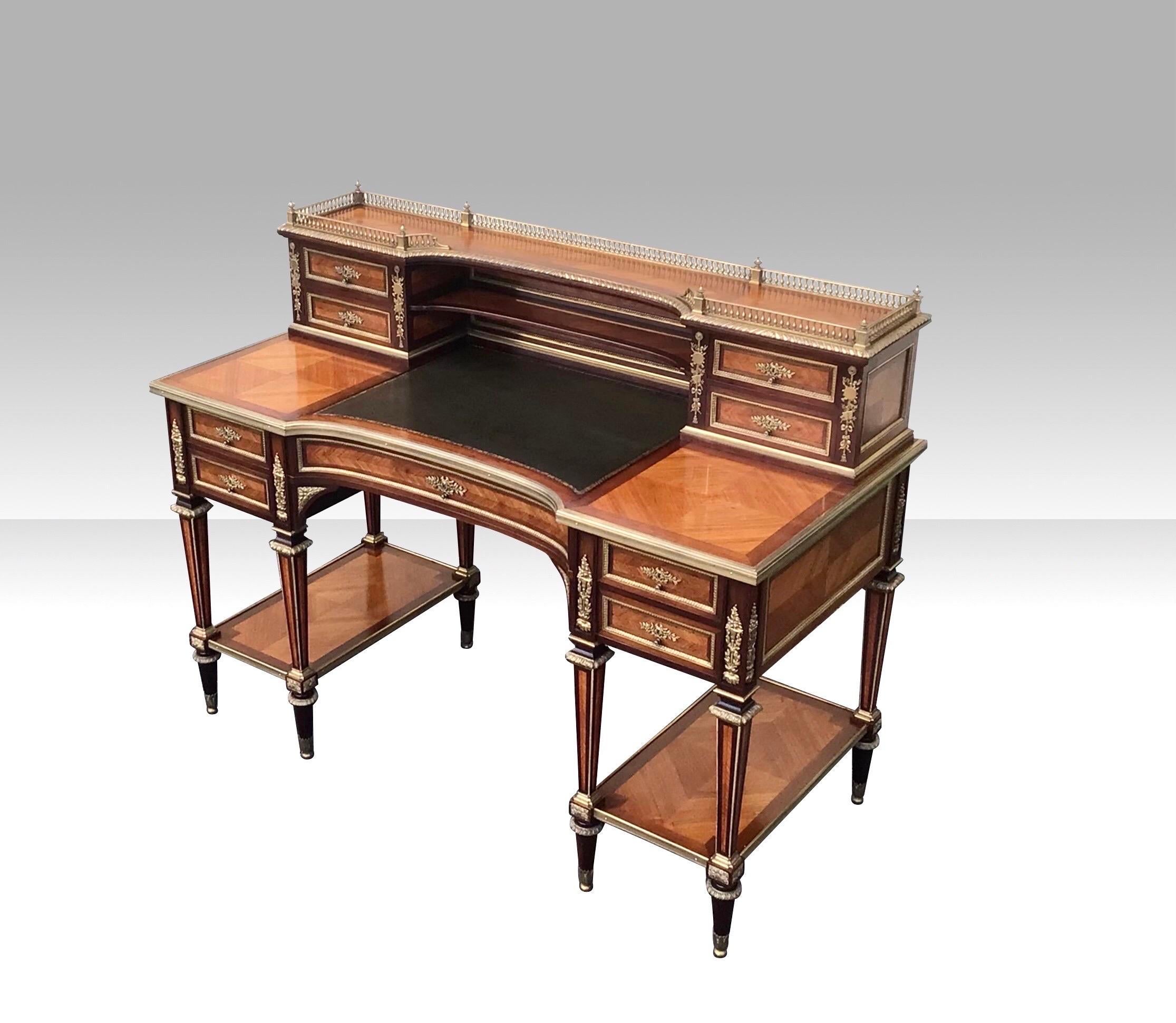Empire Antique French Ormolu Mounted Kingwood Desk by J Werner For Sale