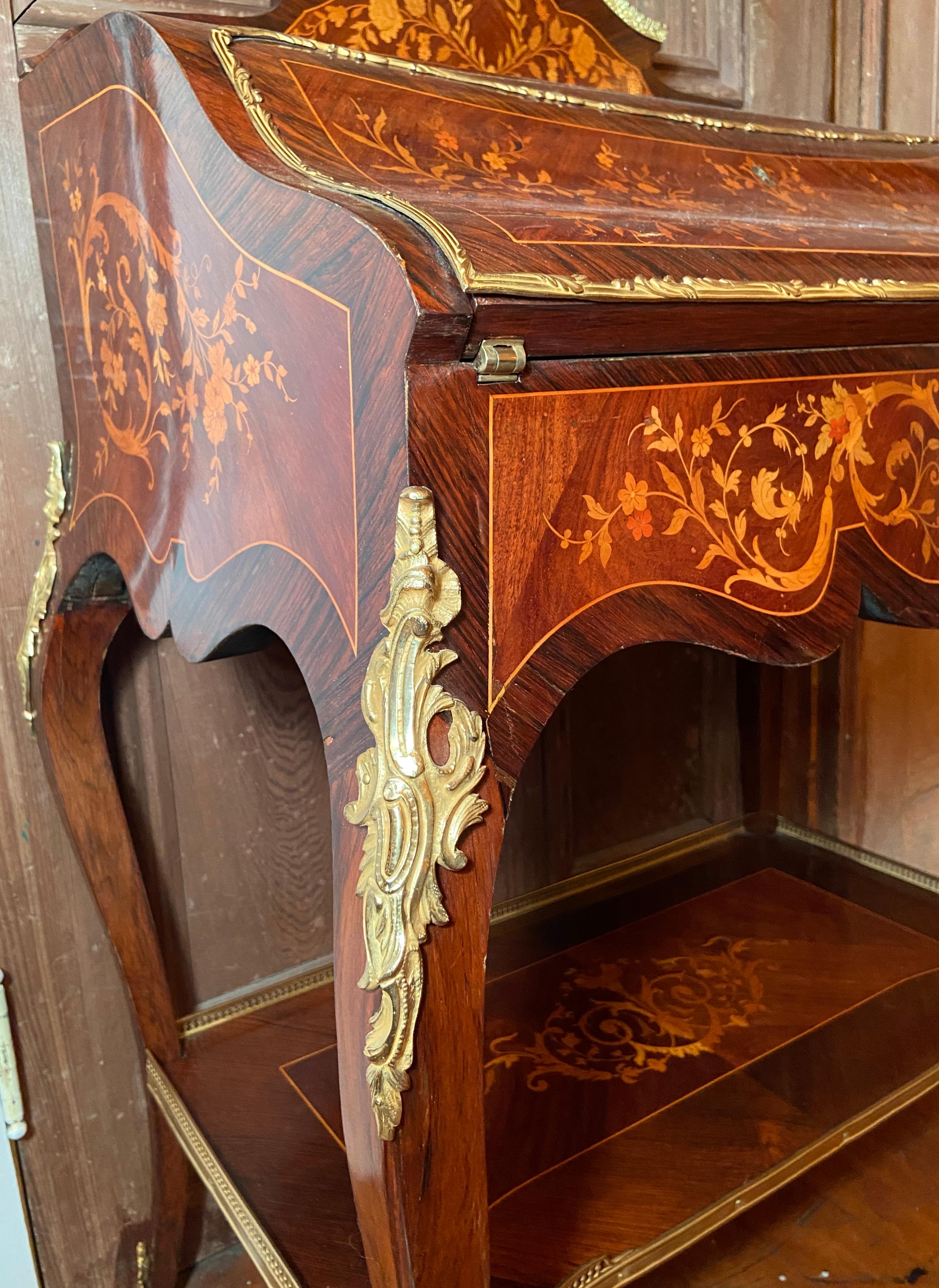 Antique French Ormolu Mounted Kingwood & Inlay Slant-Front Writing Desk Ca. 1880 For Sale 7