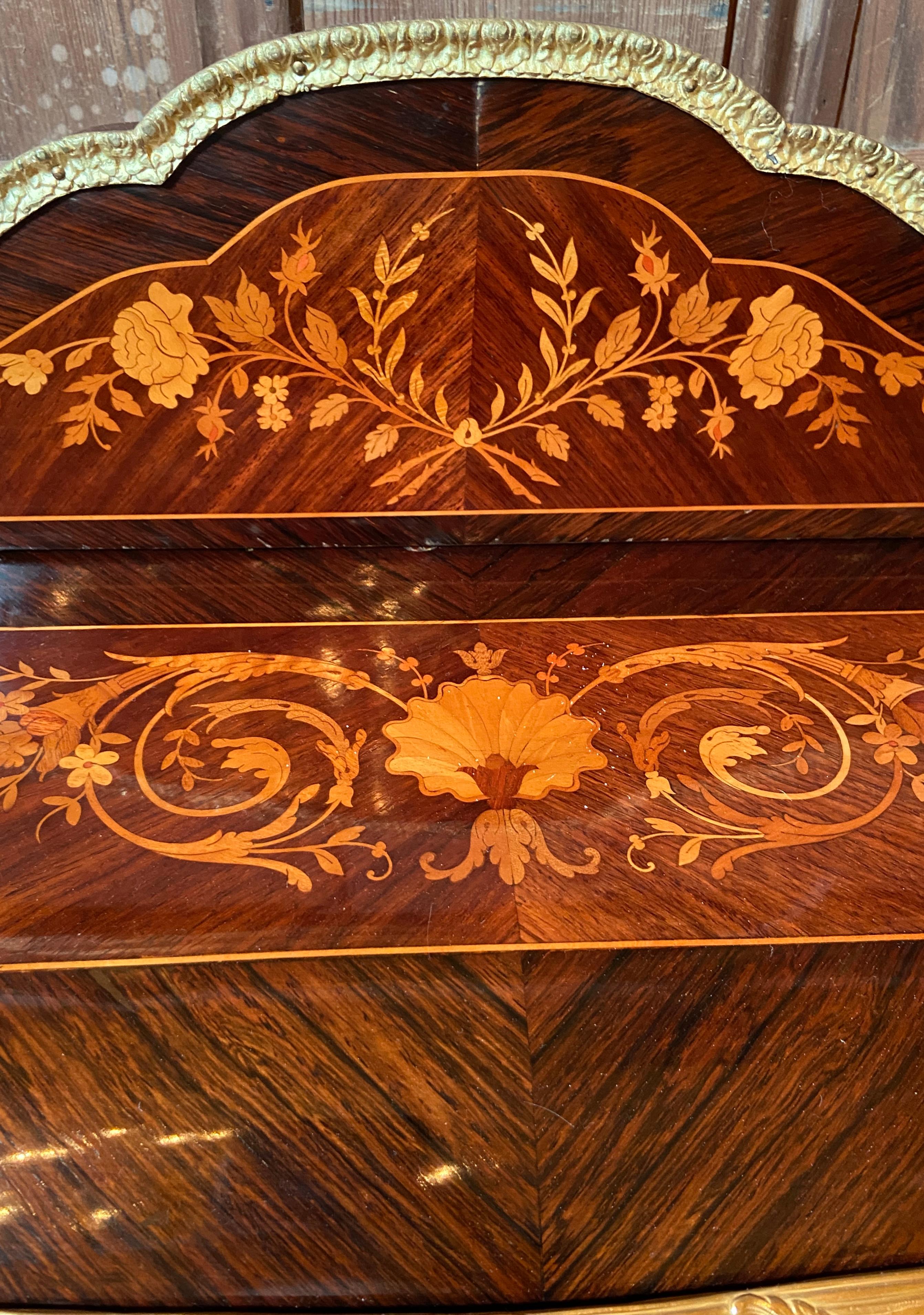Antique French Ormolu Mounted Kingwood & Inlay Slant-Front Writing Desk Ca. 1880 In Good Condition For Sale In New Orleans, LA