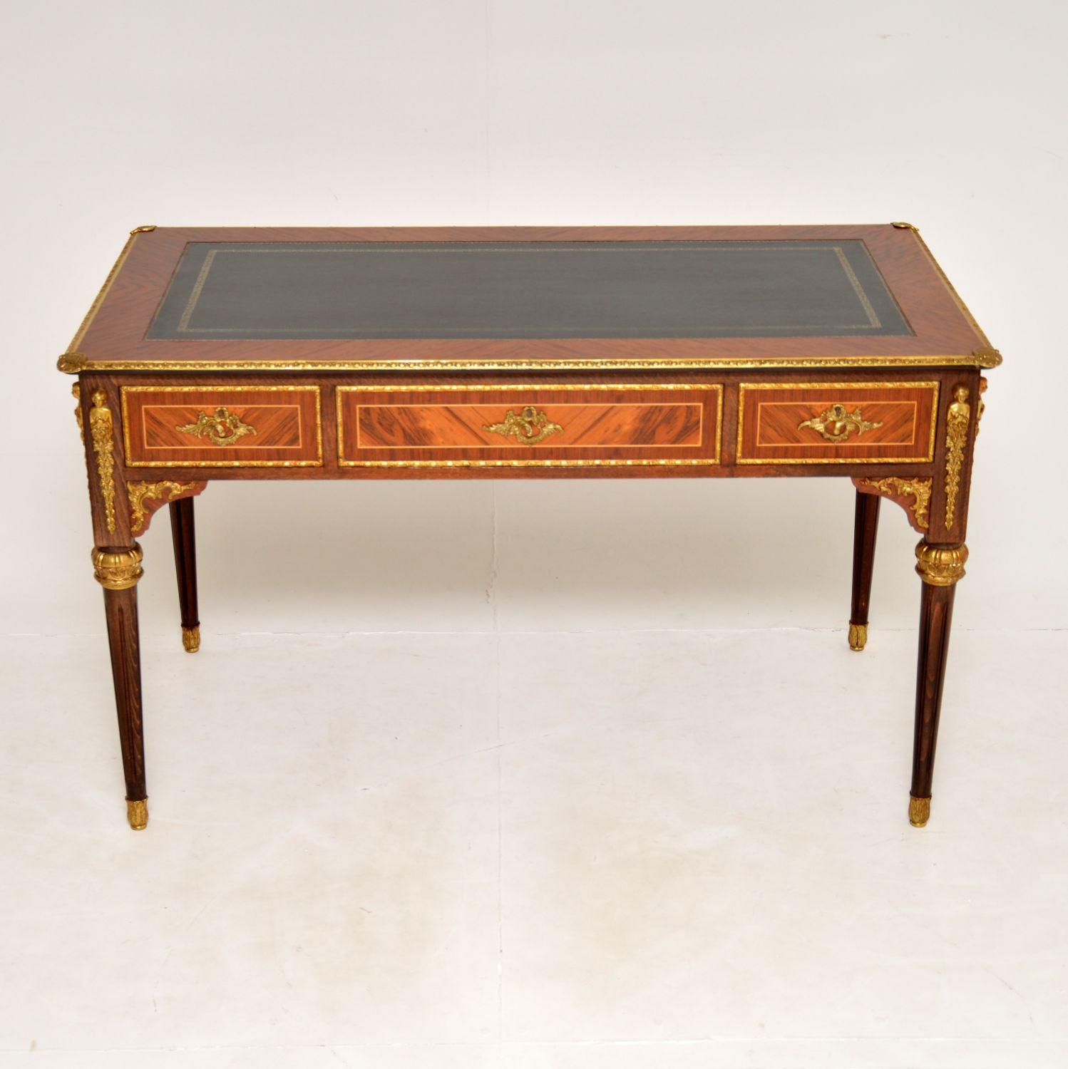 Louis XV Antique French Ormolu Mounted Leather Top Desk