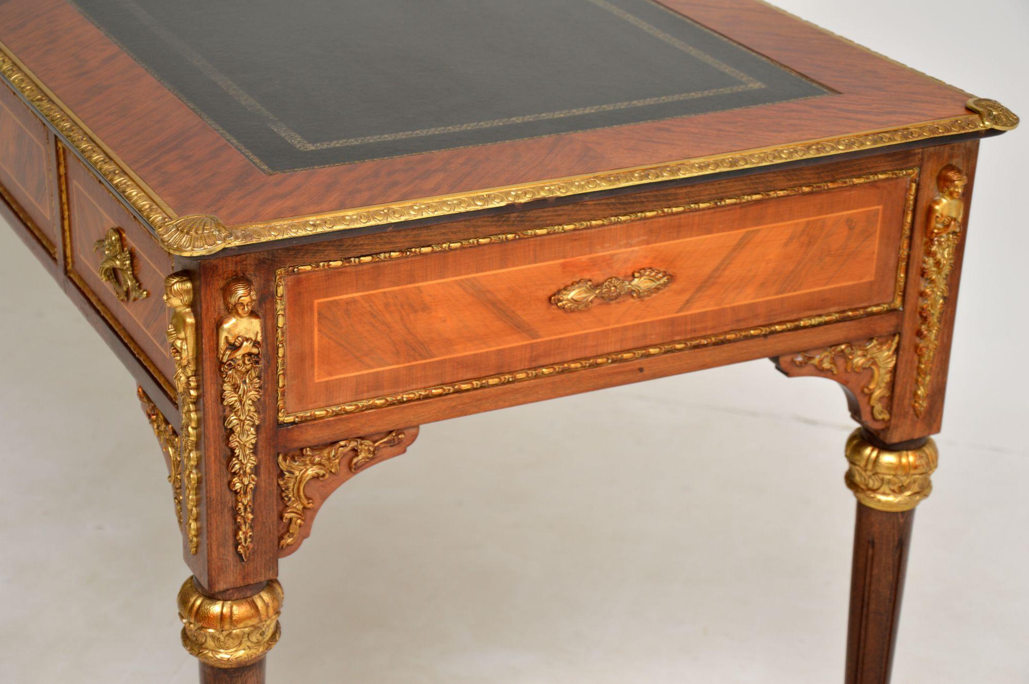 20th Century Antique French Ormolu Mounted Leather Top Desk