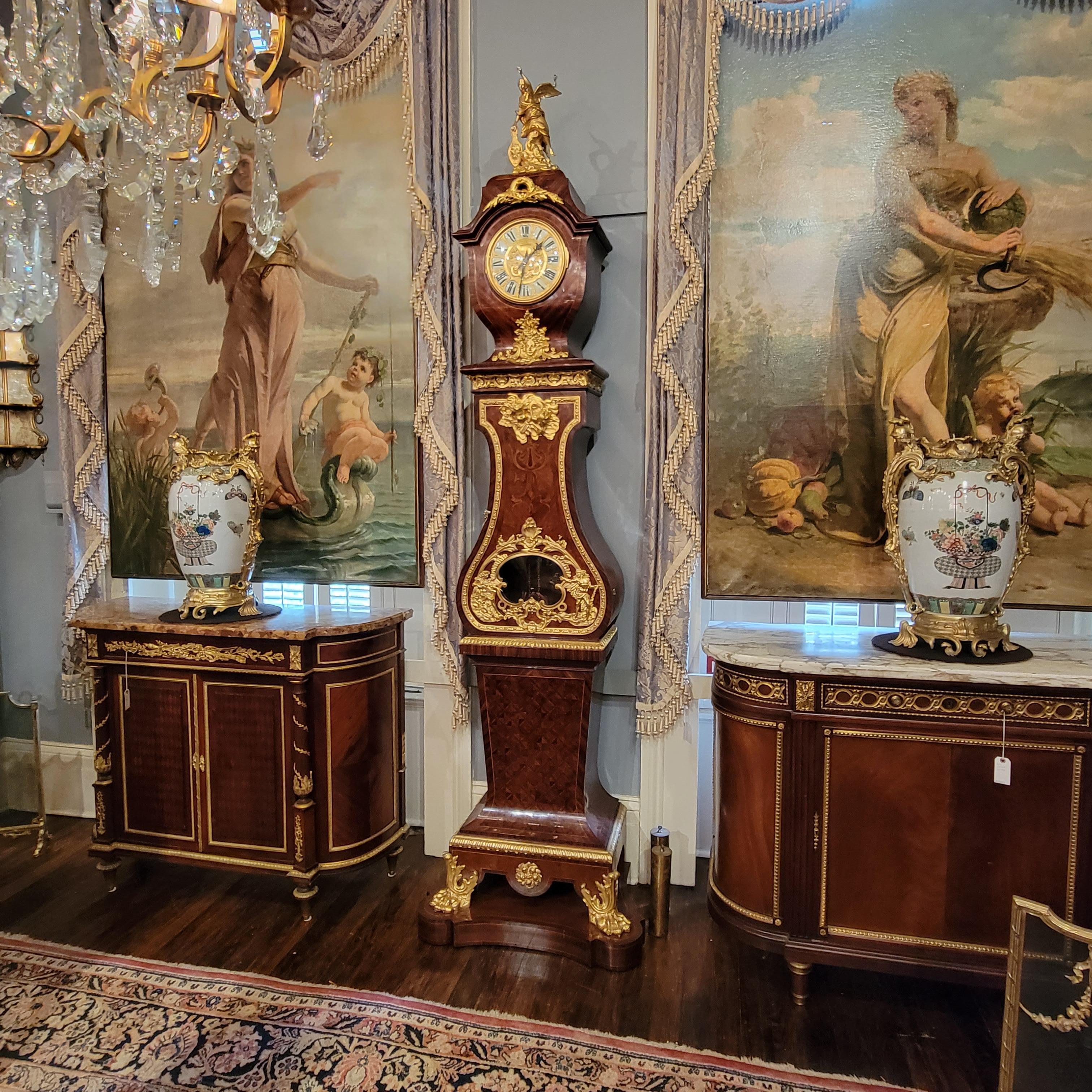 Antique French Napoleon III Ormolu Mounted Mahogany Grandfather Clock Circa 1880 For Sale 4