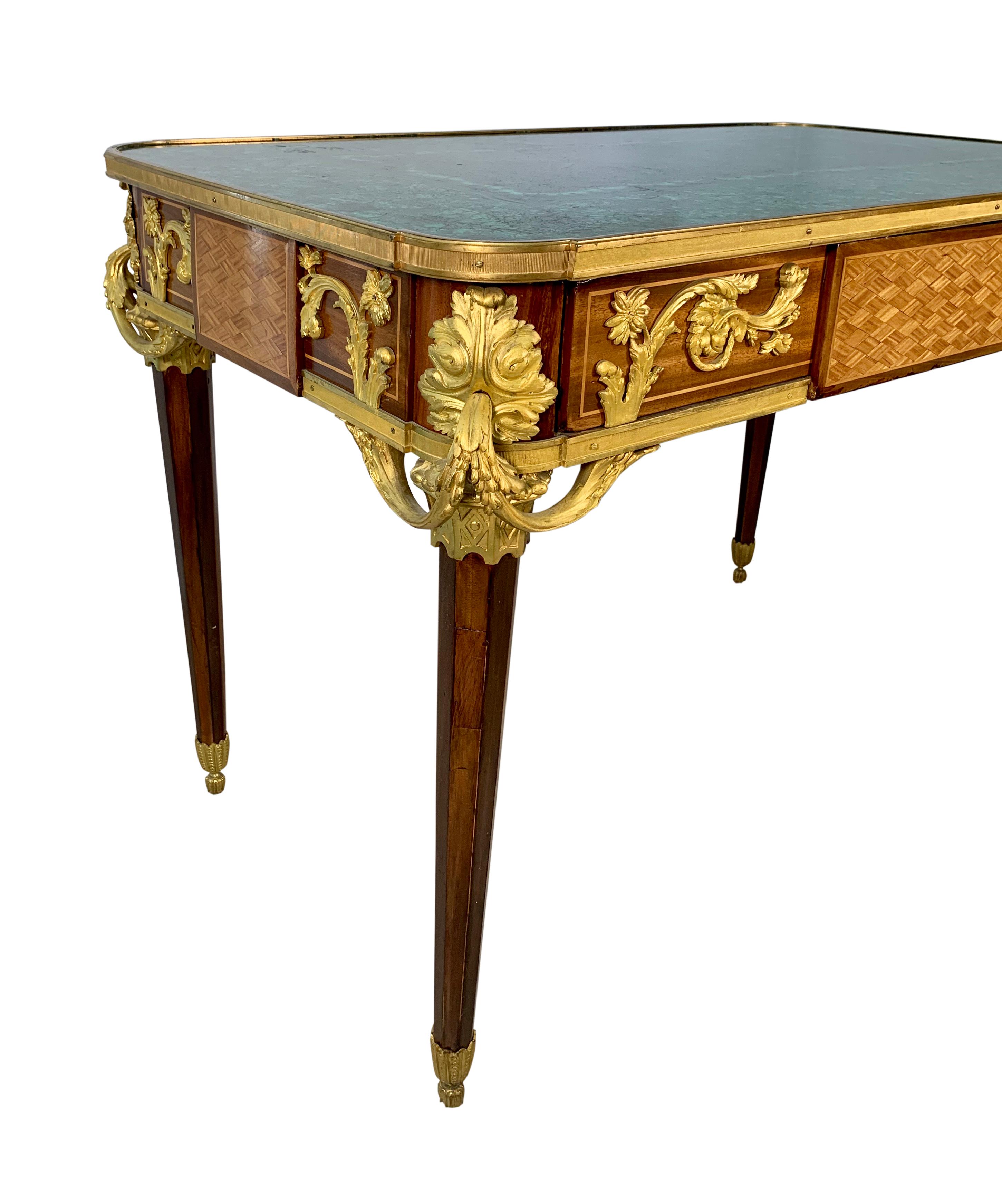 20th Century Antique French Ormolu Mounted Malachite Top Center Table / desk For Sale