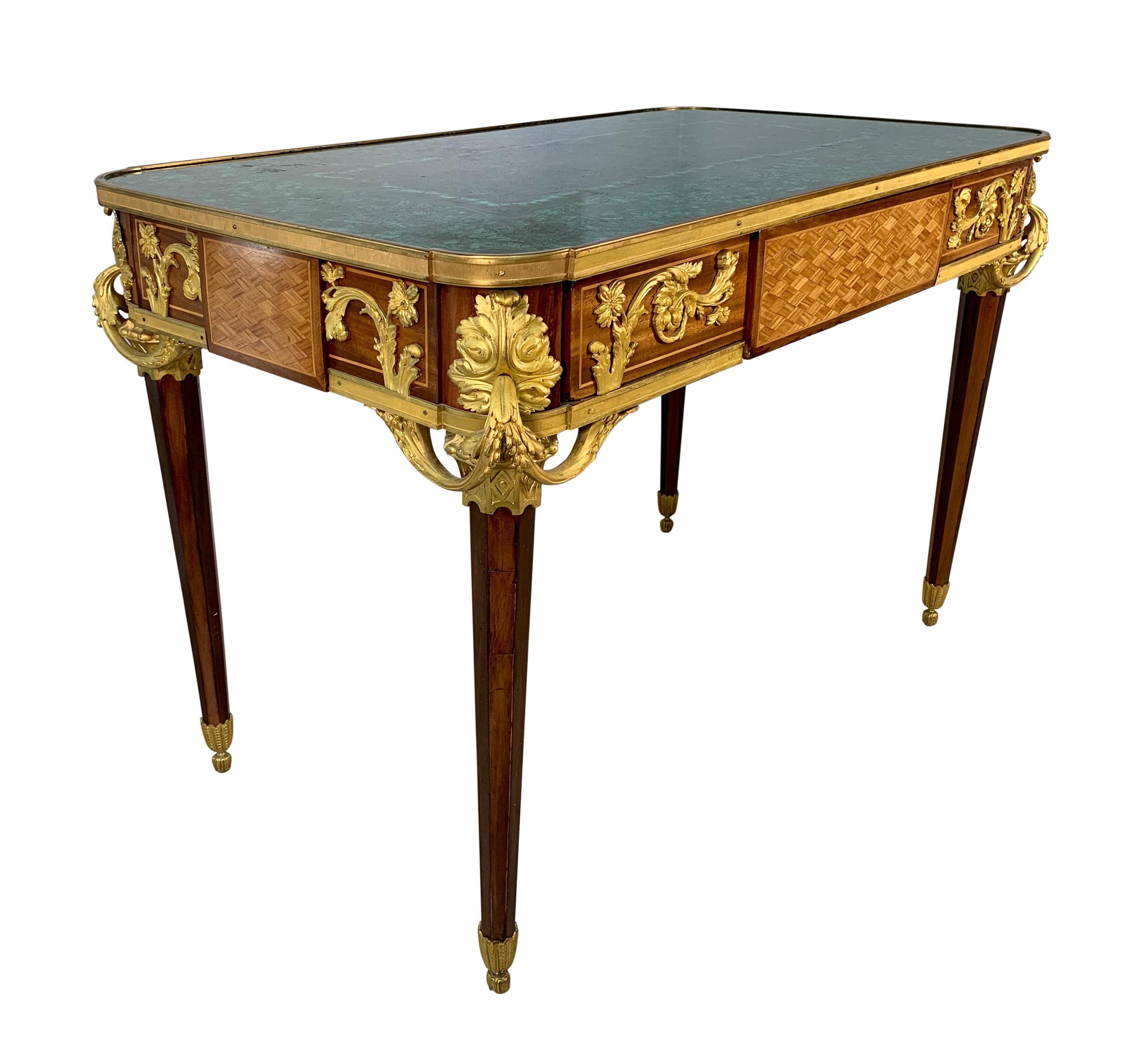 Antique French Ormolu Mounted Malachite Top Center Table / desk For Sale 1