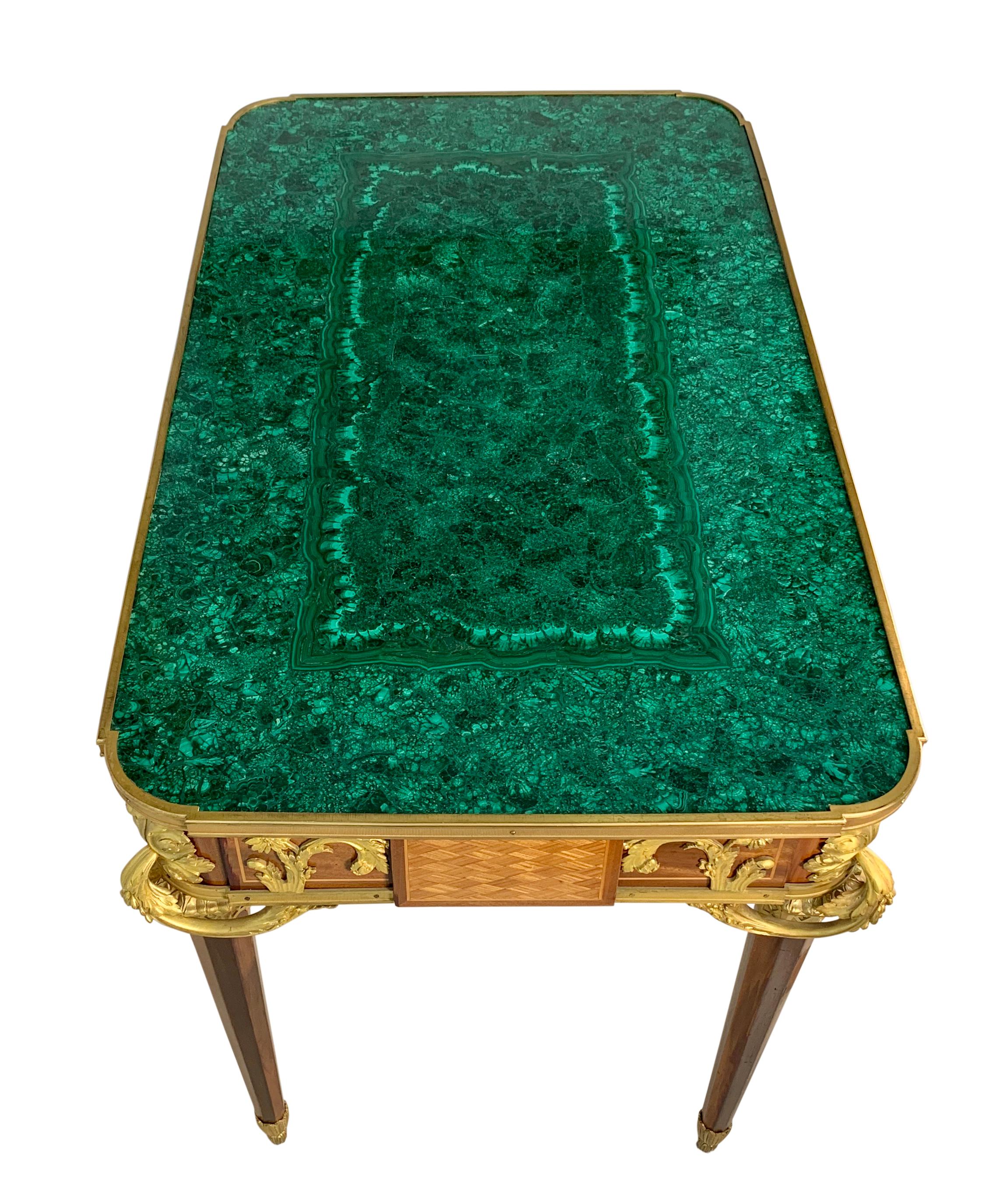 Antique French Ormolu Mounted Malachite Top Center Table / desk For Sale 2