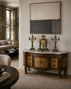 Antique French Ormolu Mounted Marble Top Sideboard Cabinet