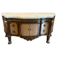 Antique French Ormolu Mounted Marble Top Sideboard Cabinet
