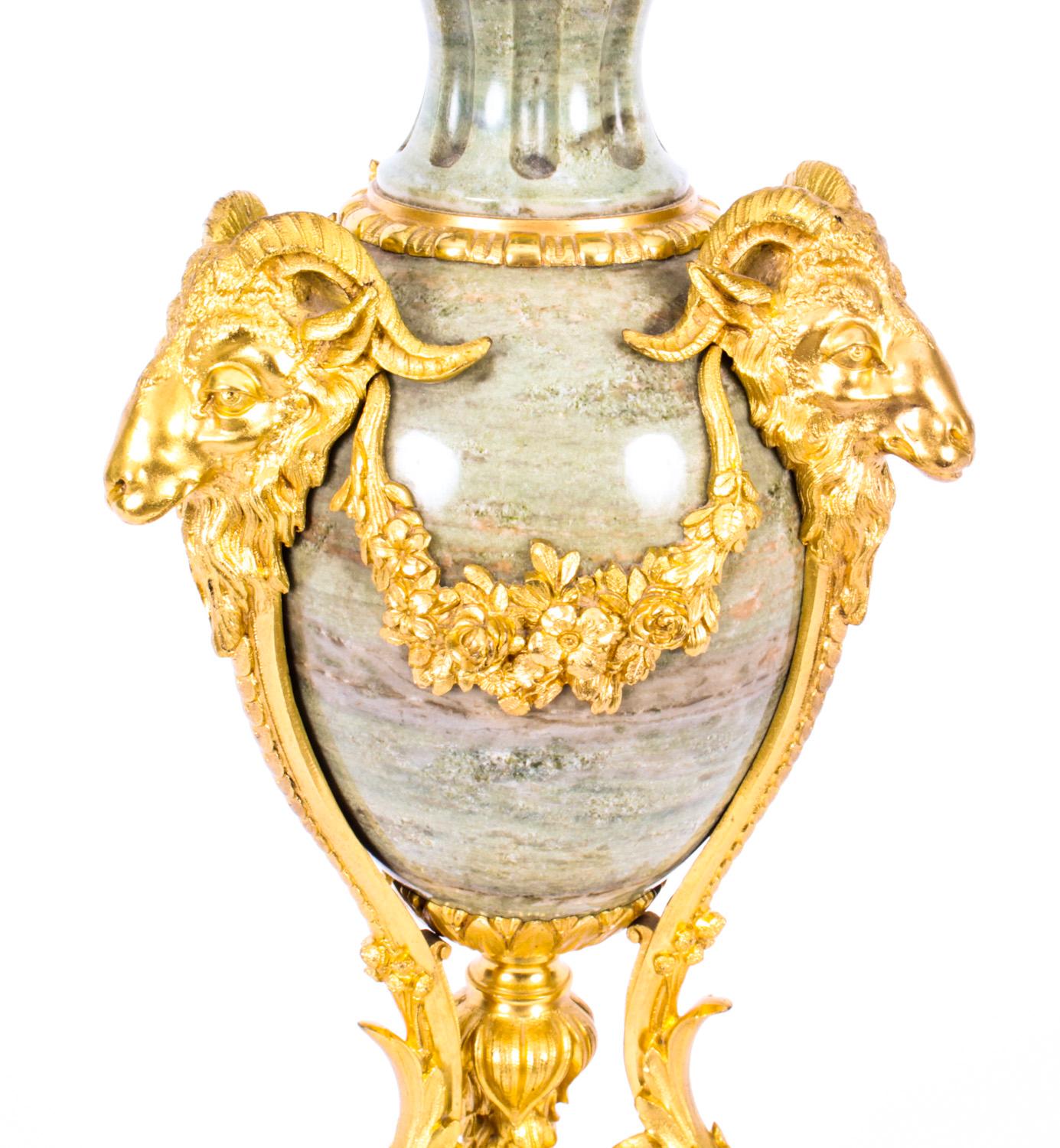 Late 19th Century Antique French Ormolu Mounted Marble Urn Table Lamp 19th Century