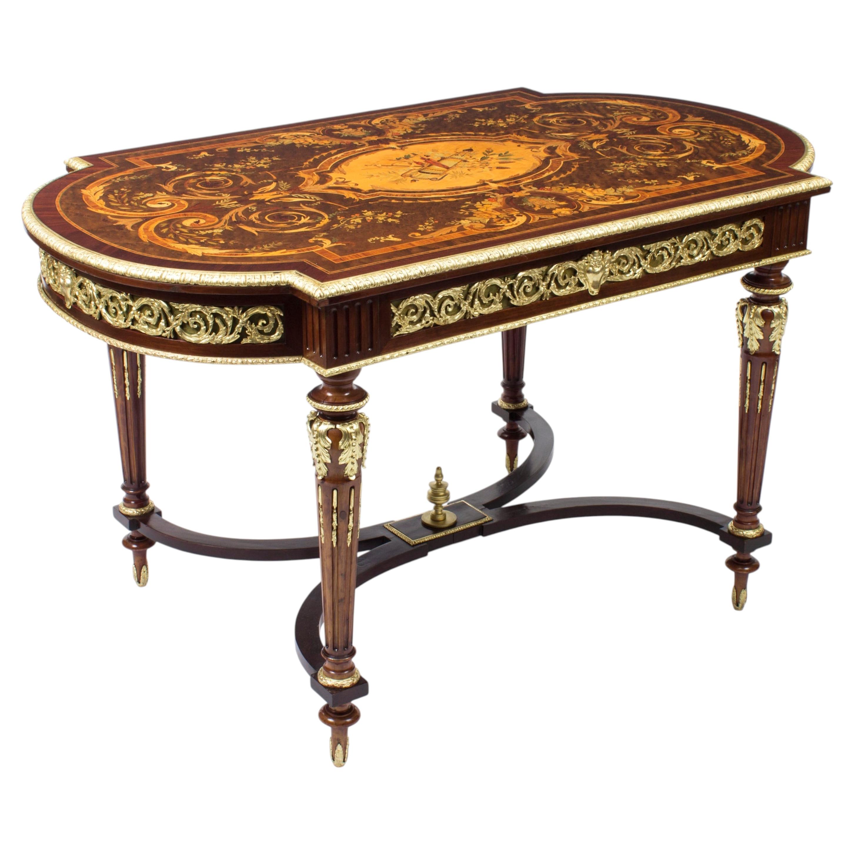 Antique French Ormolu Mounted Marquetry Bureau Plat c.1860