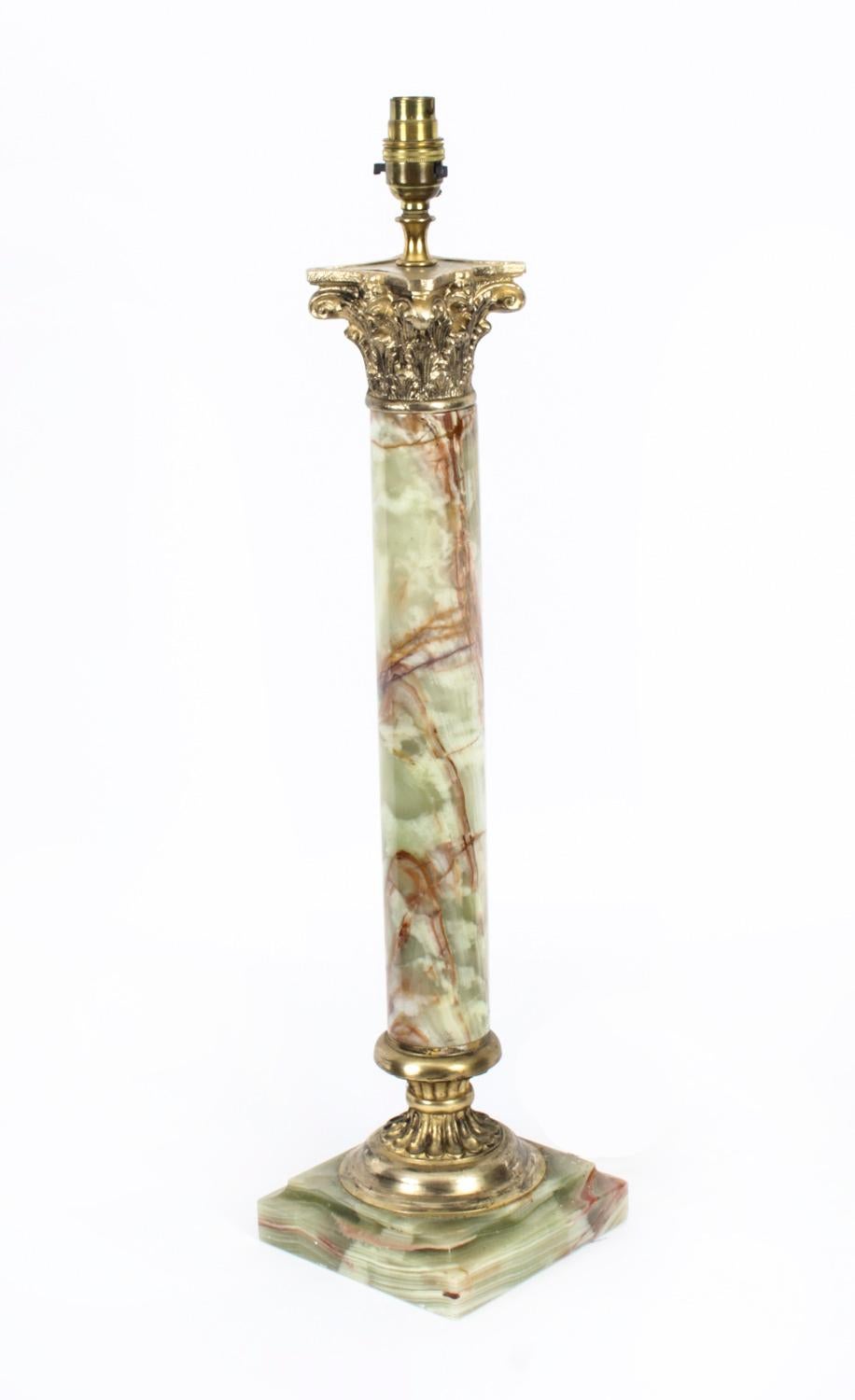 Antique French Ormolu Mounted Onyx Corinthian Column Table Lamp, 19th Century 6