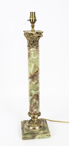 Antique French Ormolu Mounted Onyx Corinthian Column Table Lamp, 19th Century