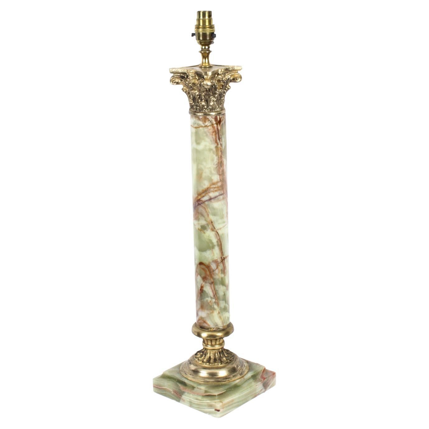 Antique French Ormolu Mounted Onyx Corinthian Column Table Lamp, 19th Century