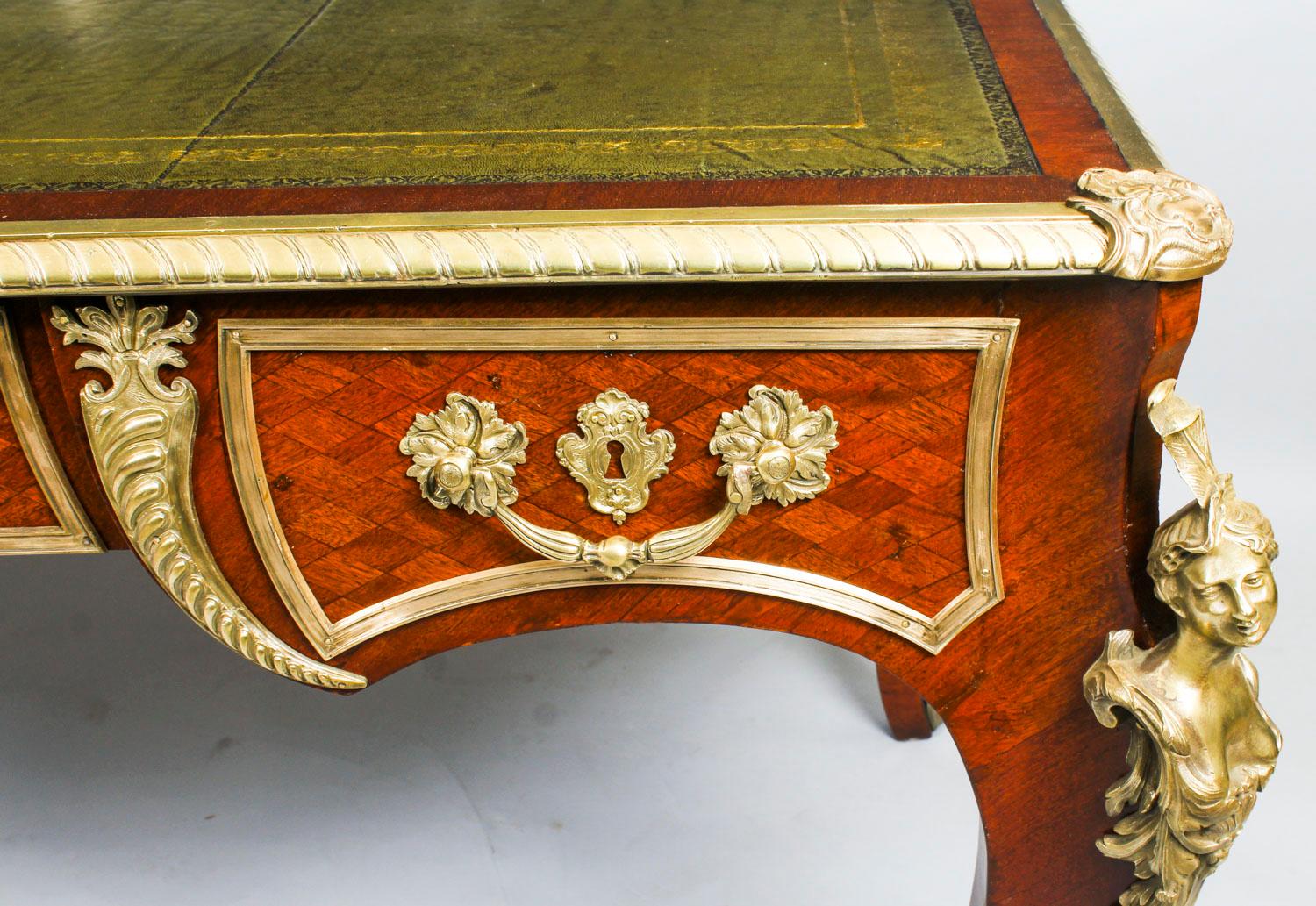 Antique French Ormolu-Mounted Parquetry Bureau Plat Desk 19th Century 14