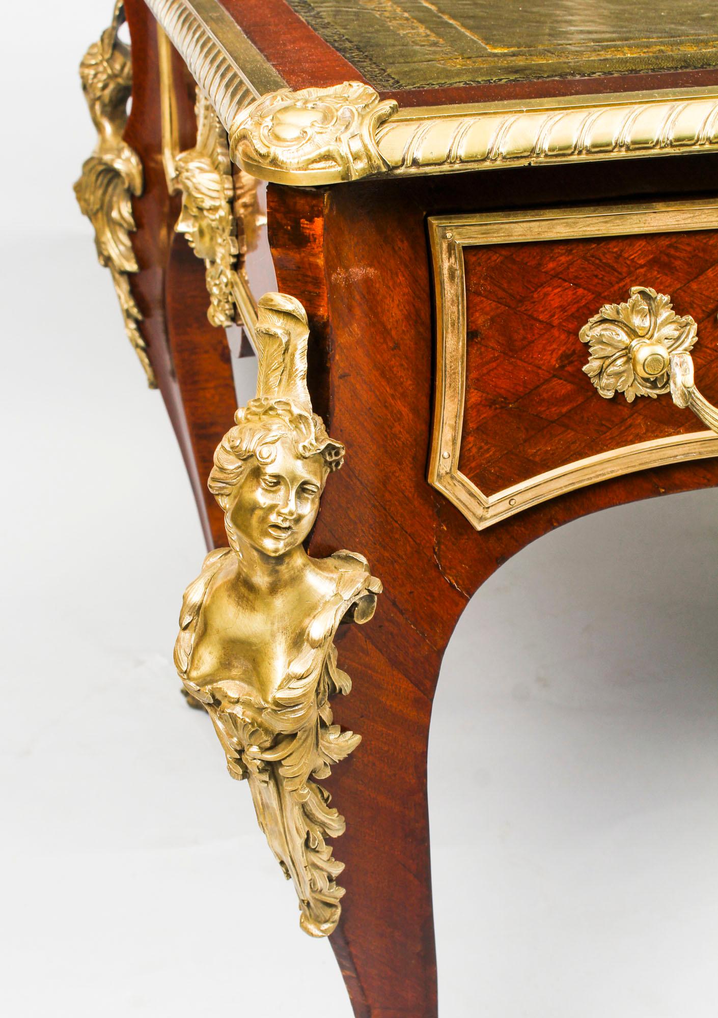 Antique French Ormolu-Mounted Parquetry Bureau Plat Desk 19th Century In Good Condition In London, GB