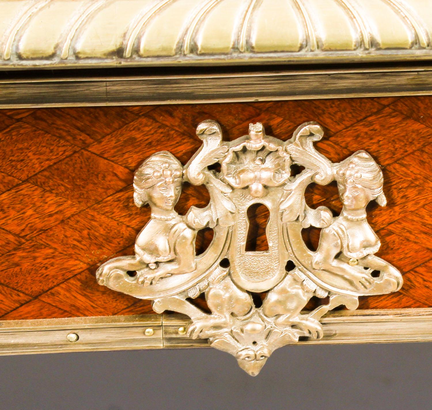 Leather Antique French Ormolu-Mounted Parquetry Bureau Plat Desk 19th Century
