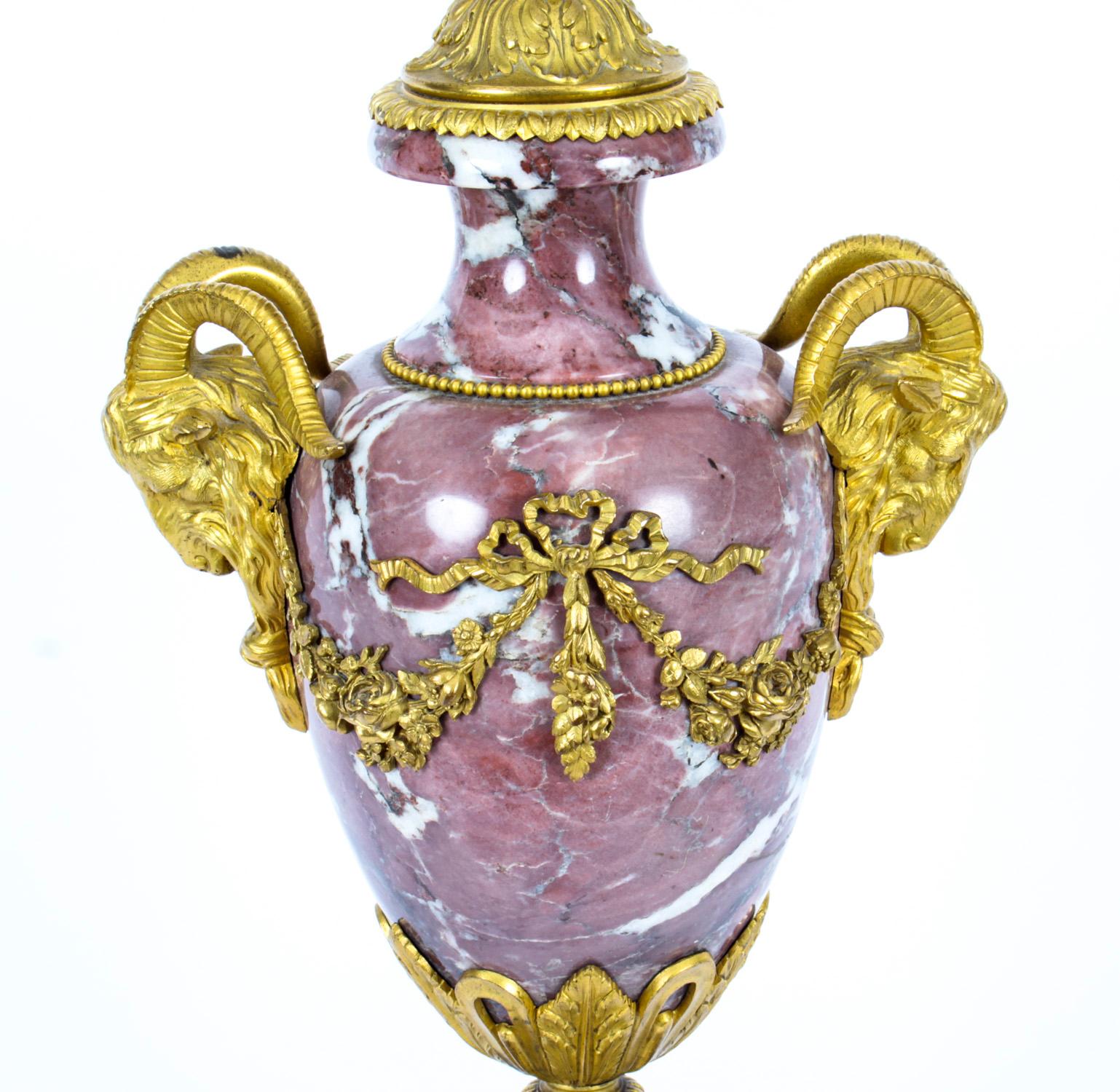 Antique French Ormolu Mounted Pink Marble Urn Table Lamp, 1920s In Good Condition In London, GB