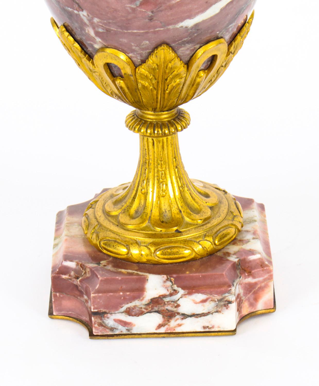 Antique French Ormolu Mounted Pink Marble Urn Table Lamp, 1920s 3