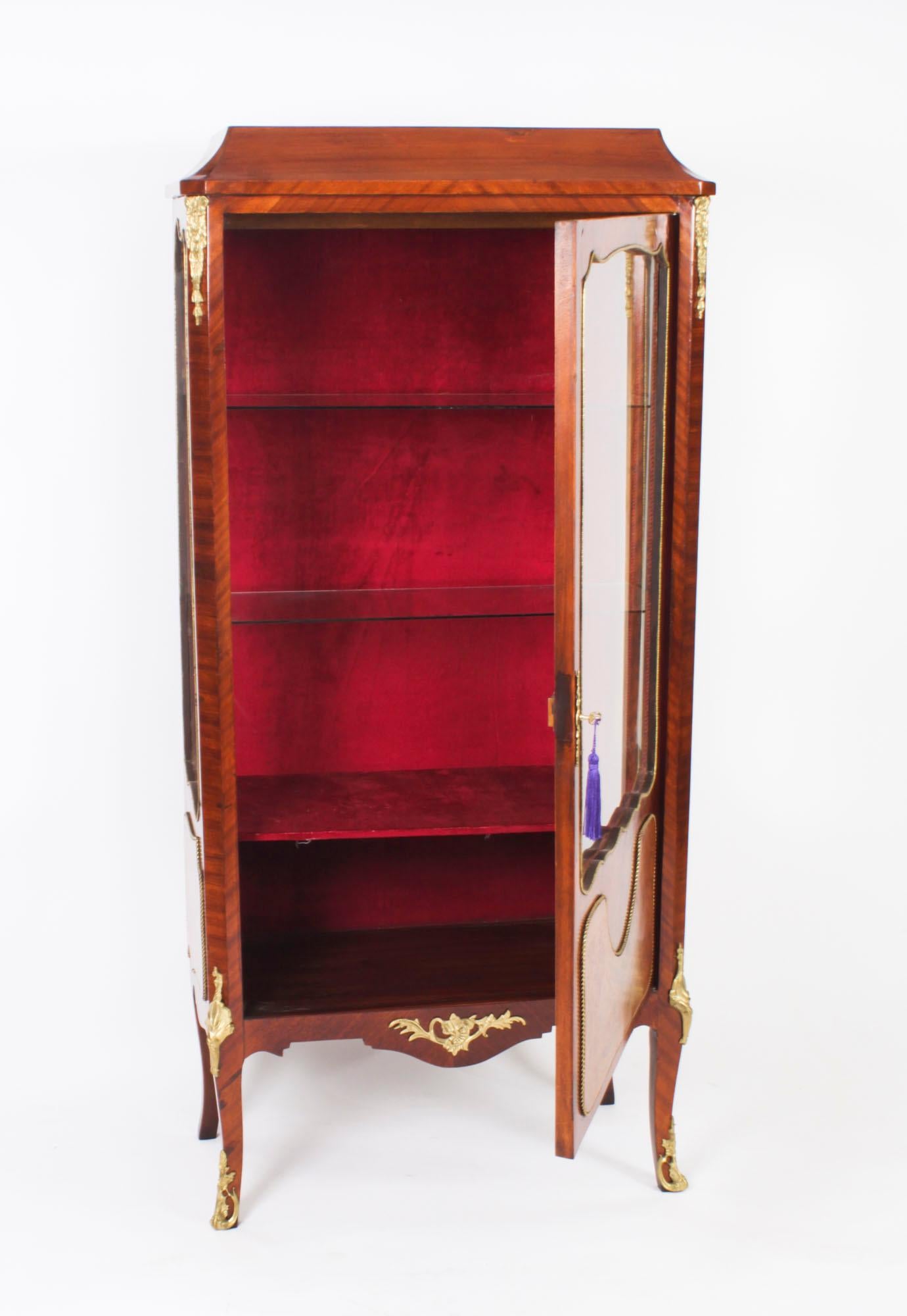 Antique French Ormolu Mounted Walnut Display Cabinet Circa 1920 For Sale 5