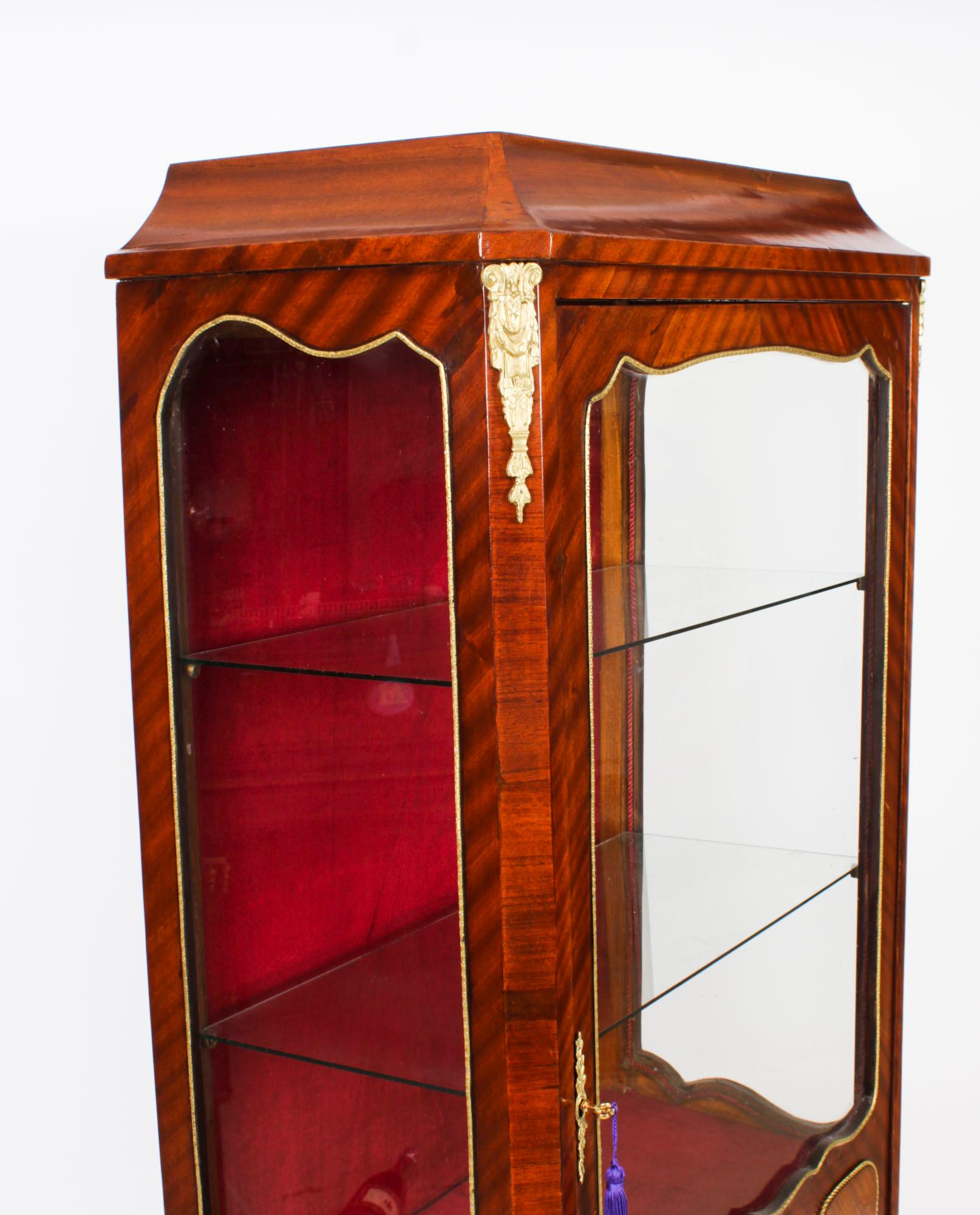 Antique French Ormolu Mounted Walnut Display Cabinet Circa 1920 For Sale 9