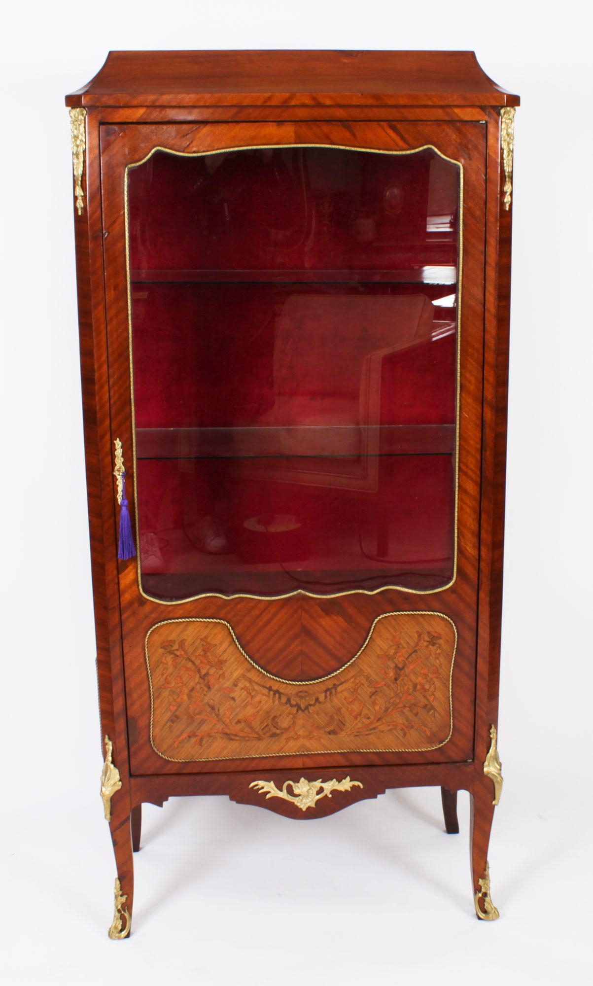 Antique French Ormolu Mounted Walnut Display Cabinet Circa 1920 In Good Condition For Sale In London, GB